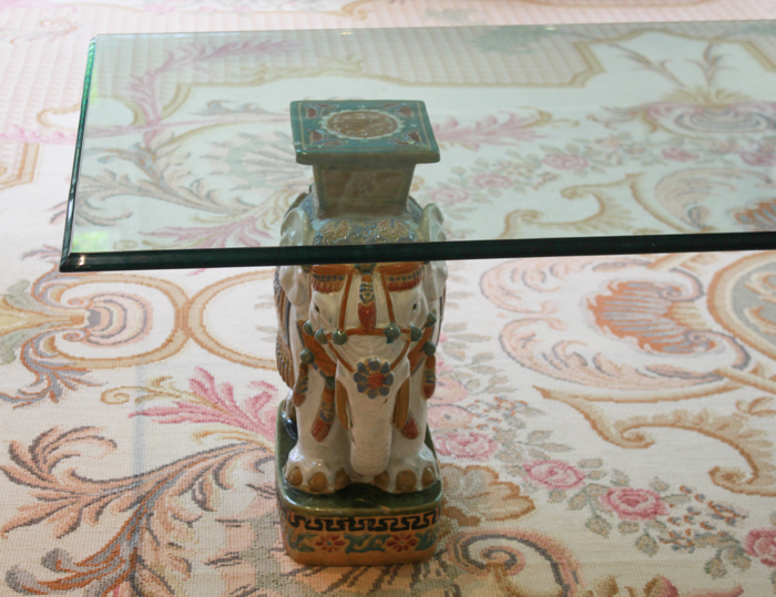 Glass Top Coffee Table with Ceramic Elephant Supports
