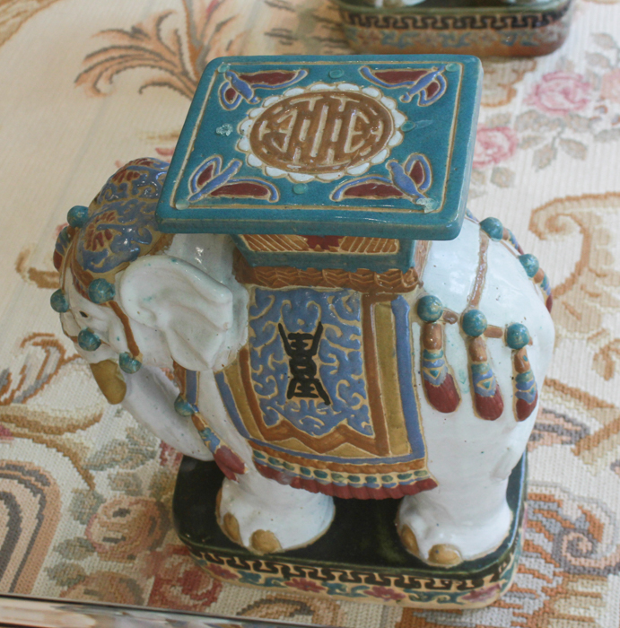 Glass Top Coffee Table with Ceramic Elephant Supports
