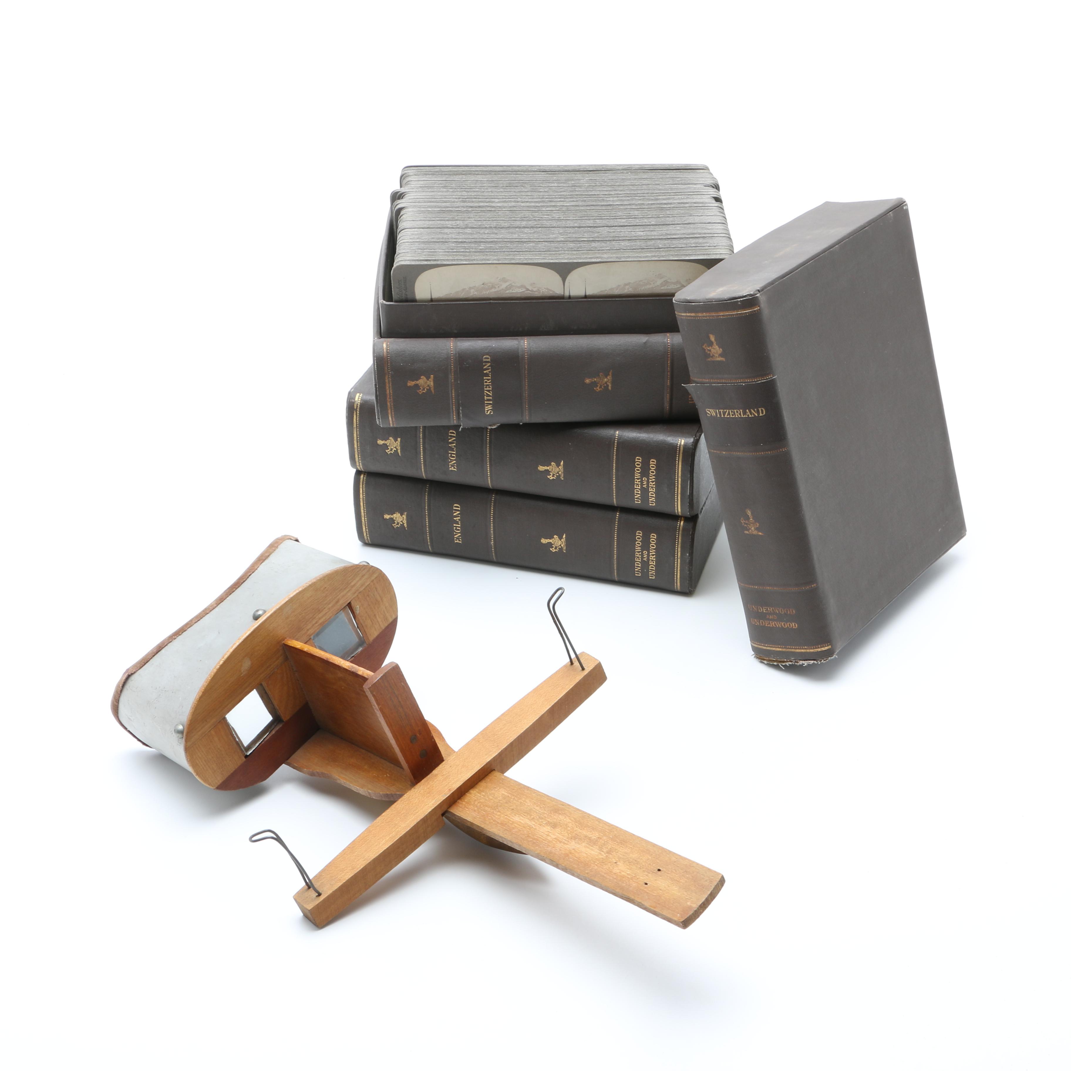 Two Antique Stereoview Card Sets for Switzerland & England, with Stereoscope