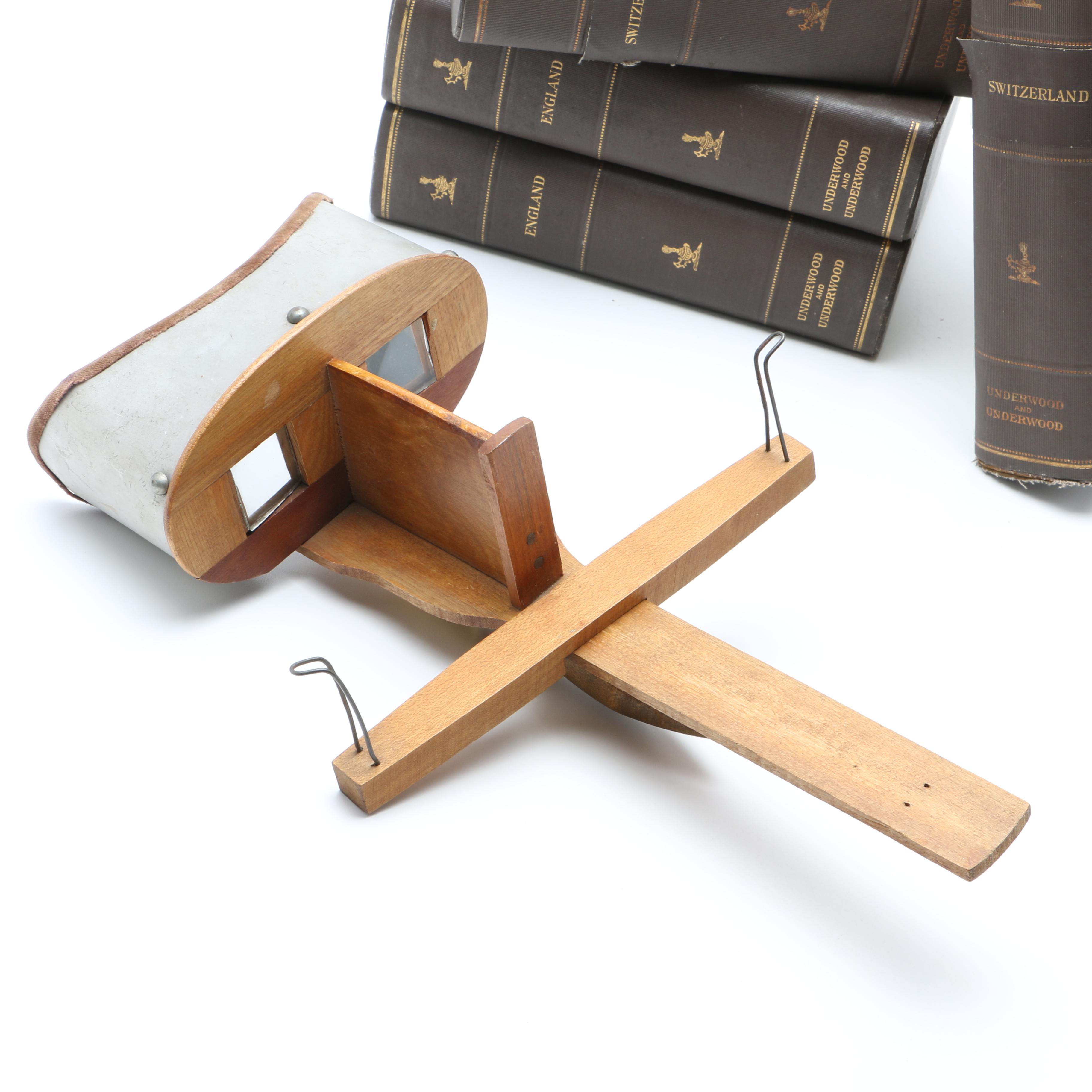 Two Antique Stereoview Card Sets for Switzerland & England, with Stereoscope