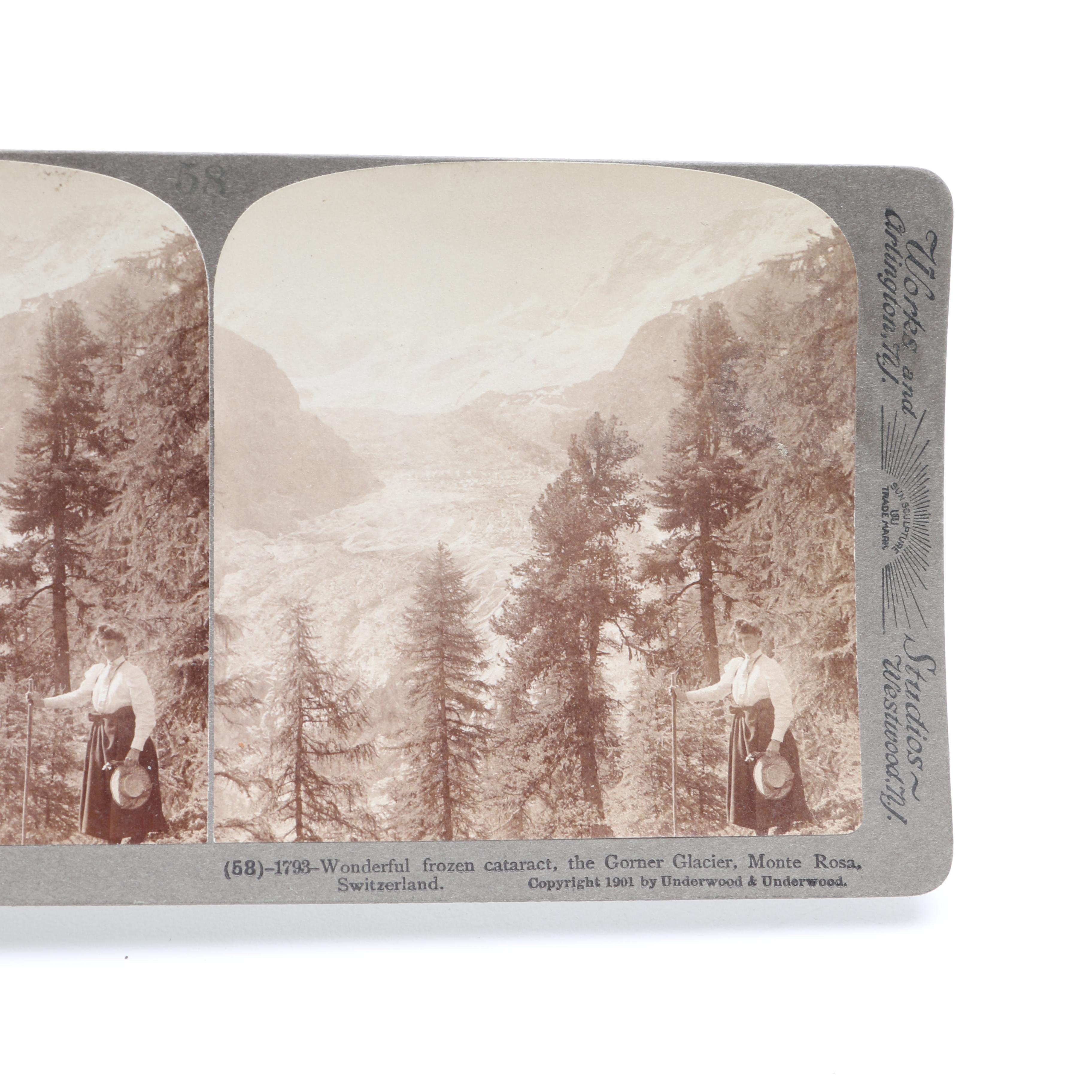 Two Antique Stereoview Card Sets for Switzerland & England, with Stereoscope