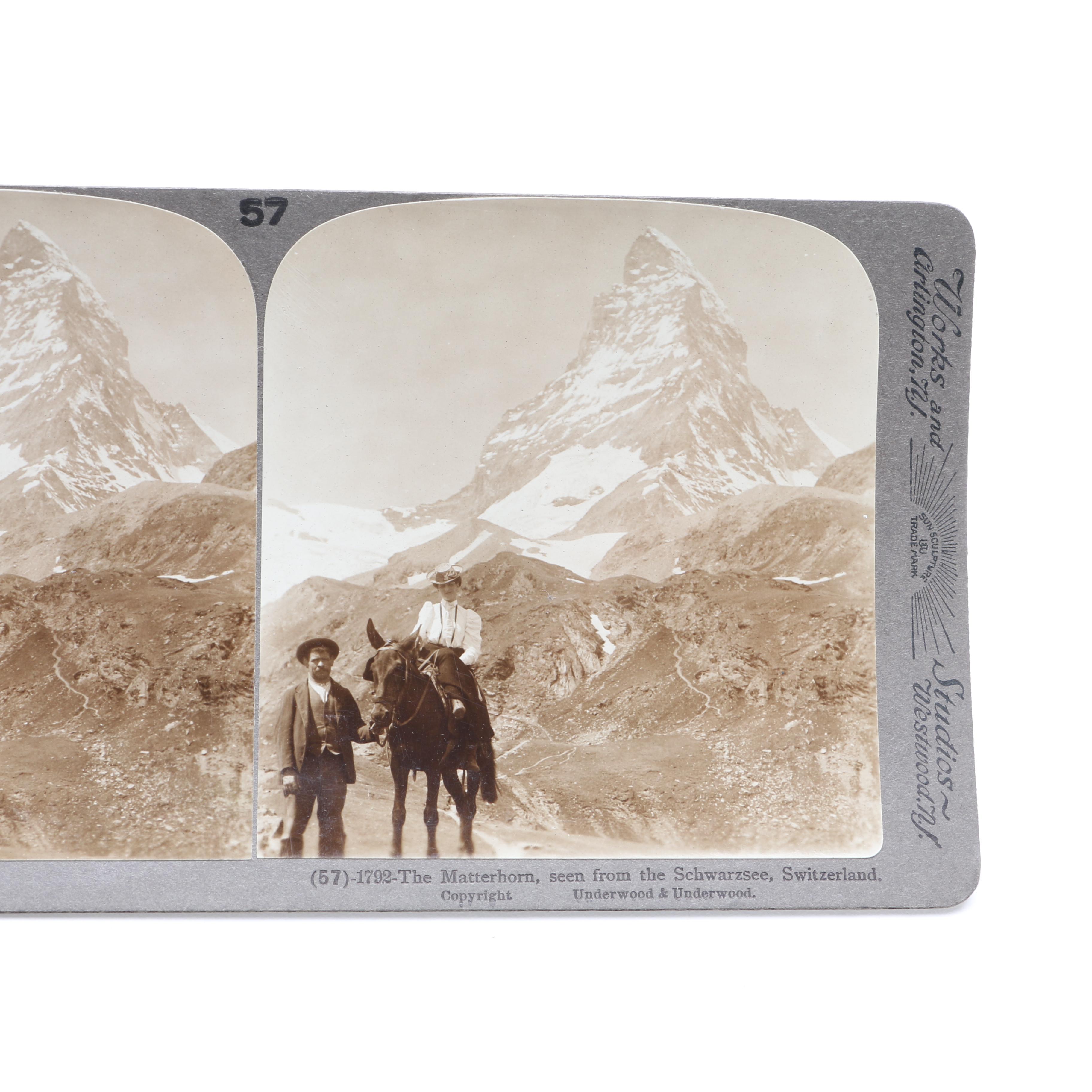 Two Antique Stereoview Card Sets for Switzerland & England, with Stereoscope