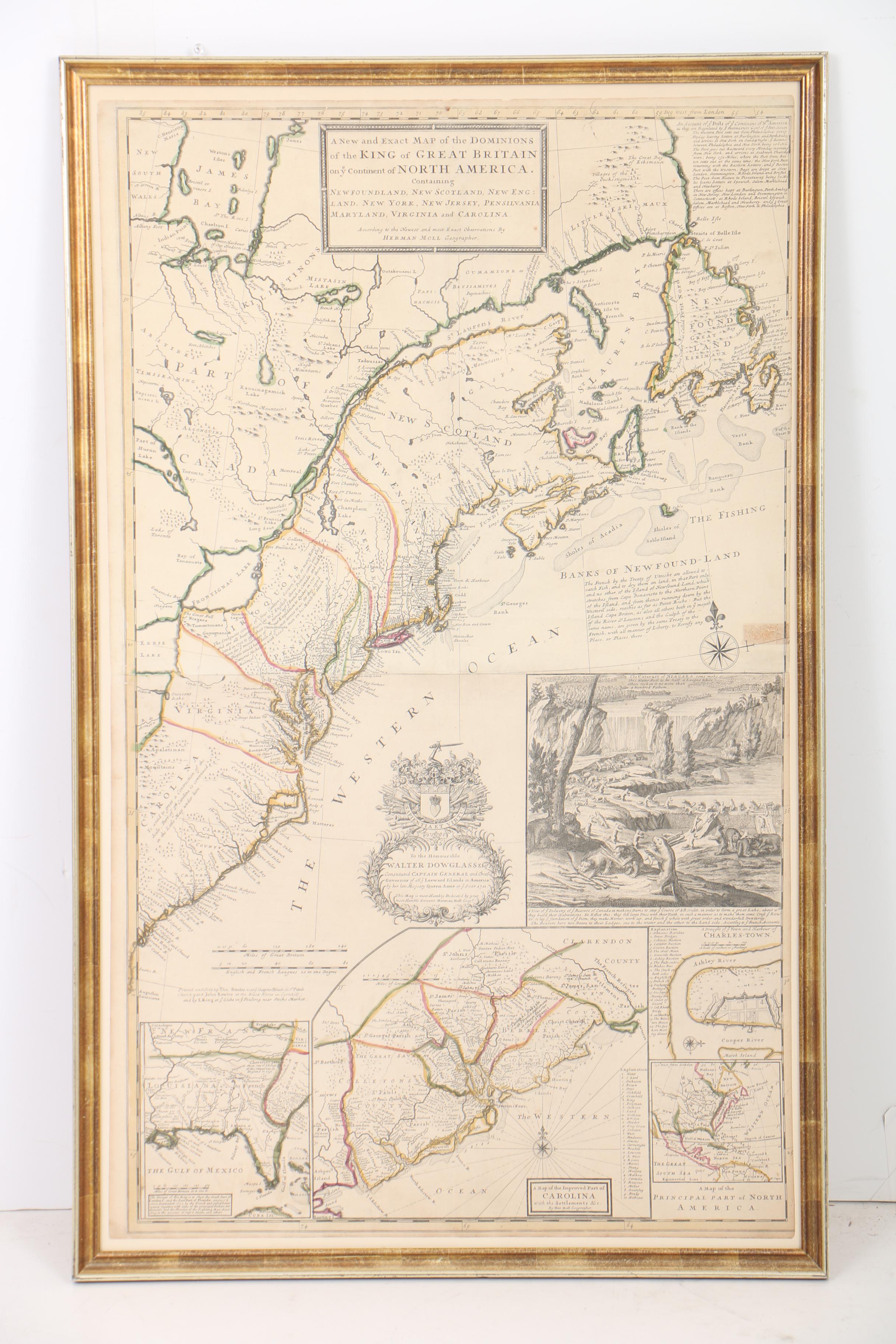 Herman Moll Early 18th-Century Map Engraving of North American British Colonies