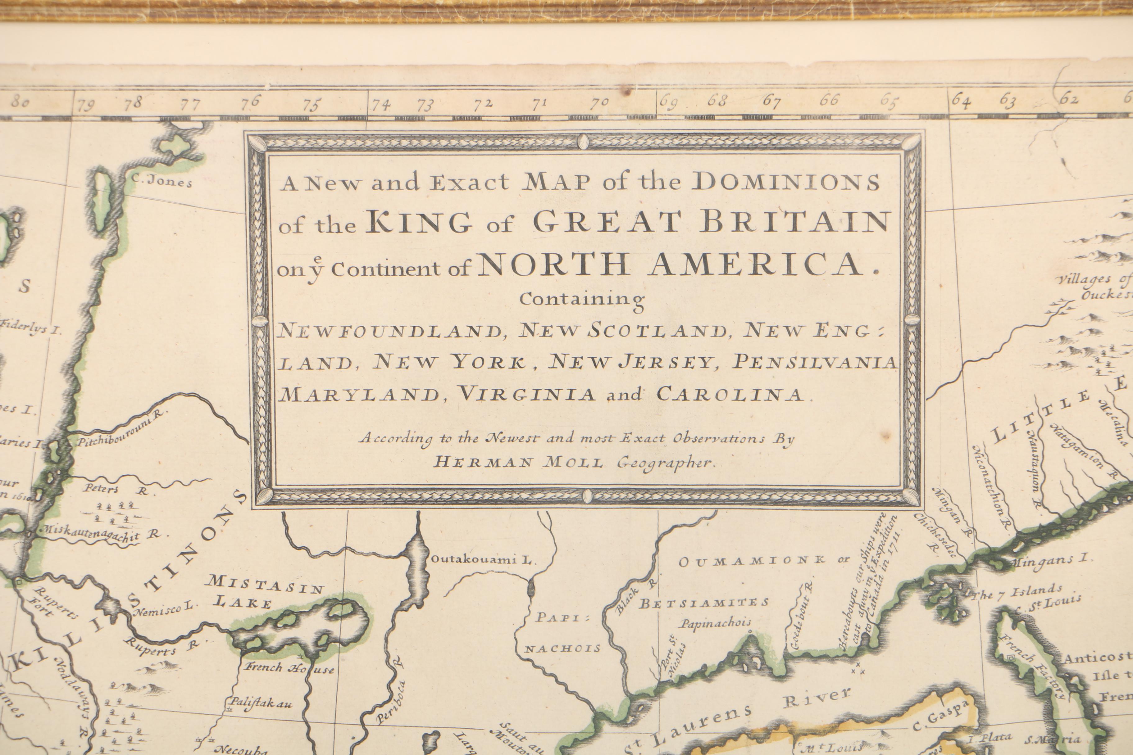 Herman Moll Early 18th-Century Map Engraving of North American British Colonies