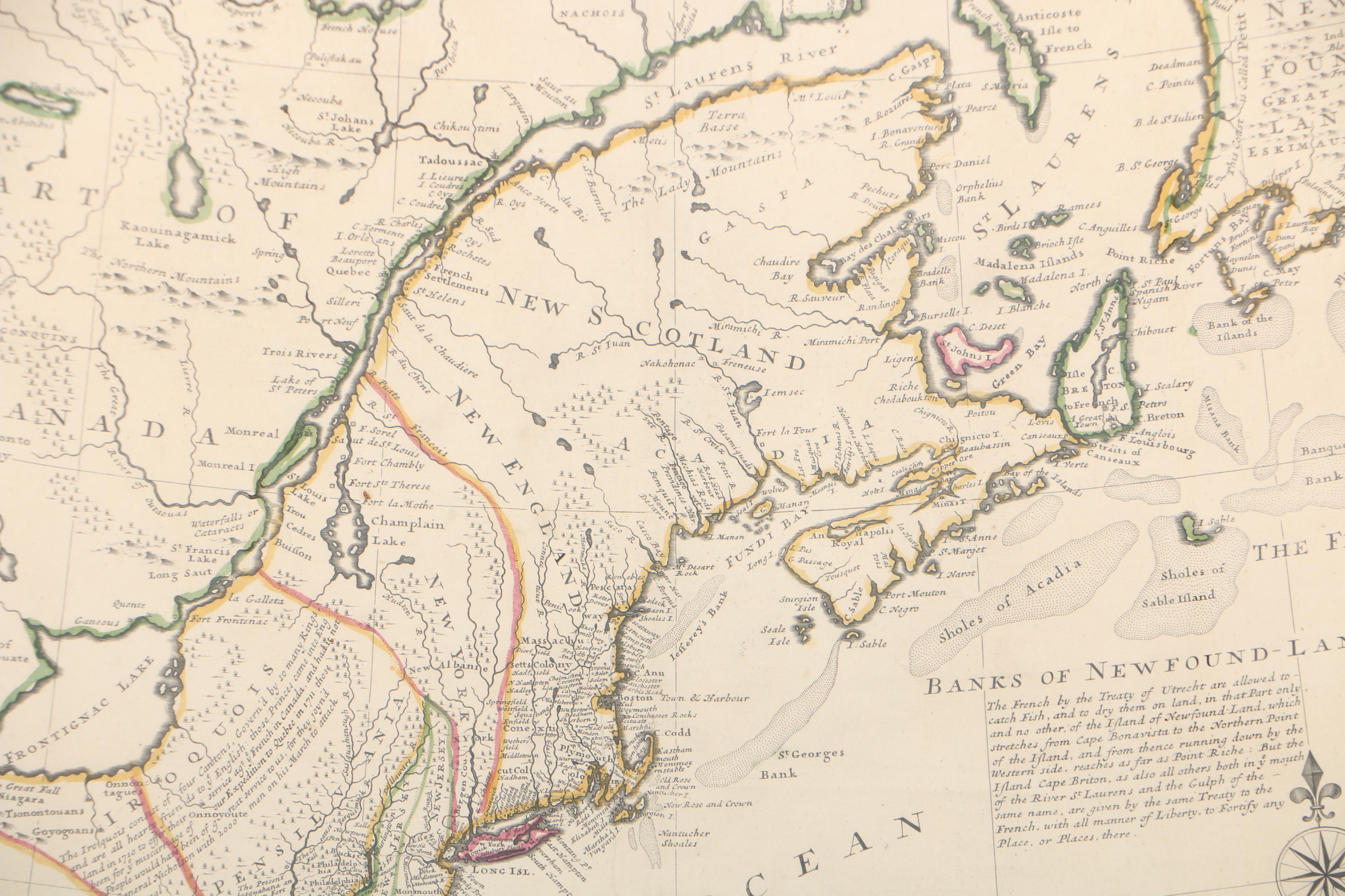 Herman Moll Early 18th-Century Map Engraving of North American British Colonies