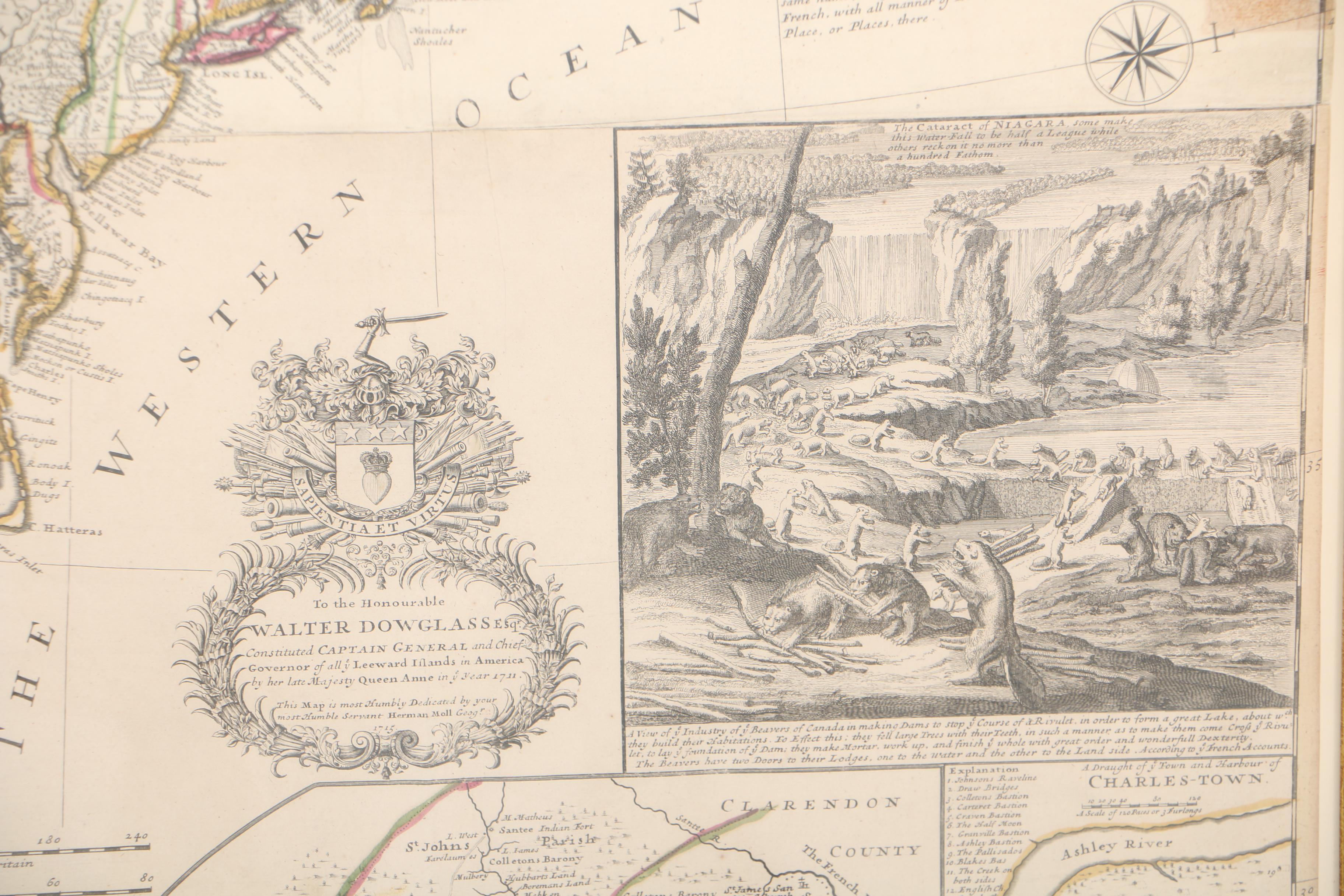 Herman Moll Early 18th-Century Map Engraving of North American British Colonies