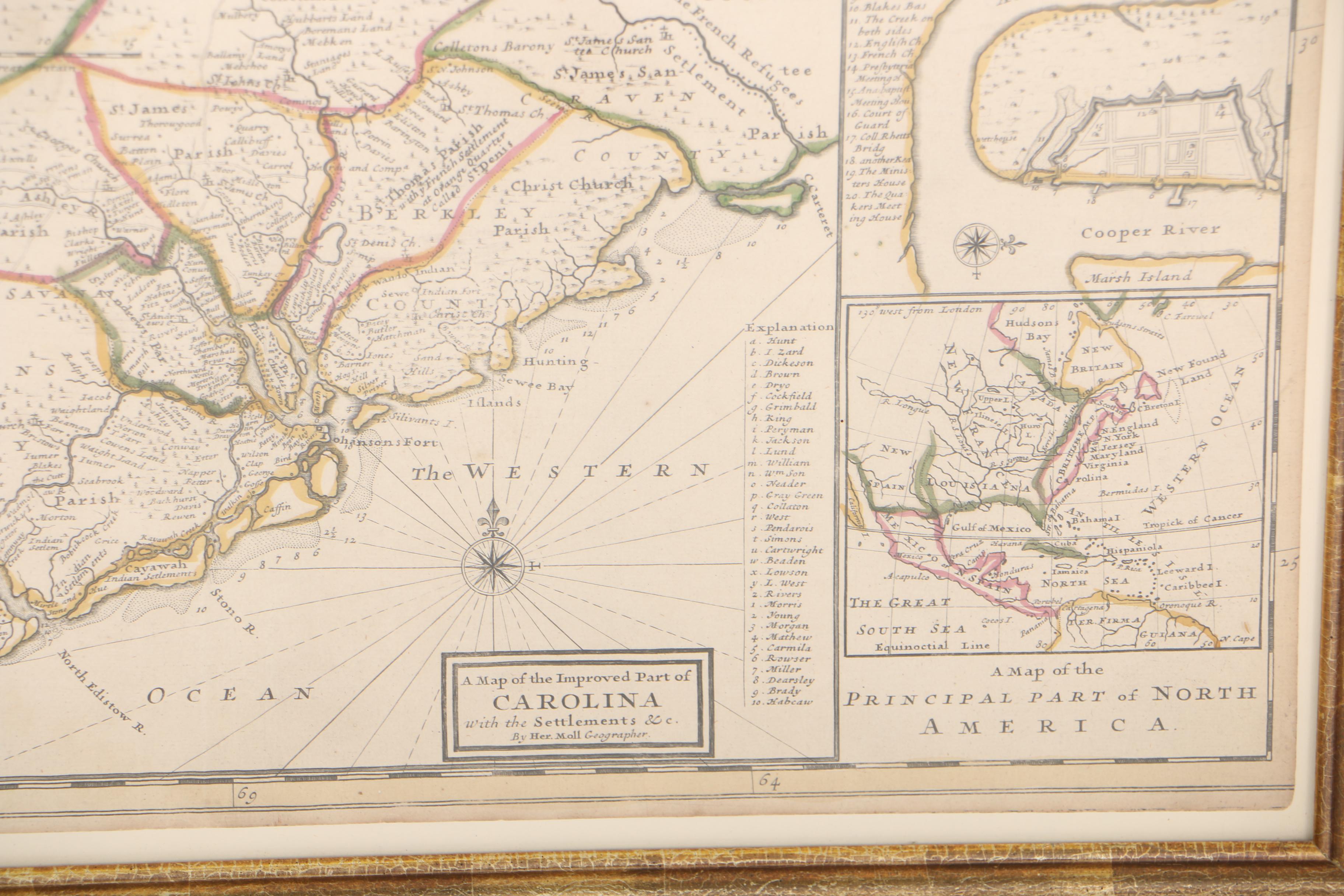 Herman Moll Early 18th-Century Map Engraving of North American British Colonies