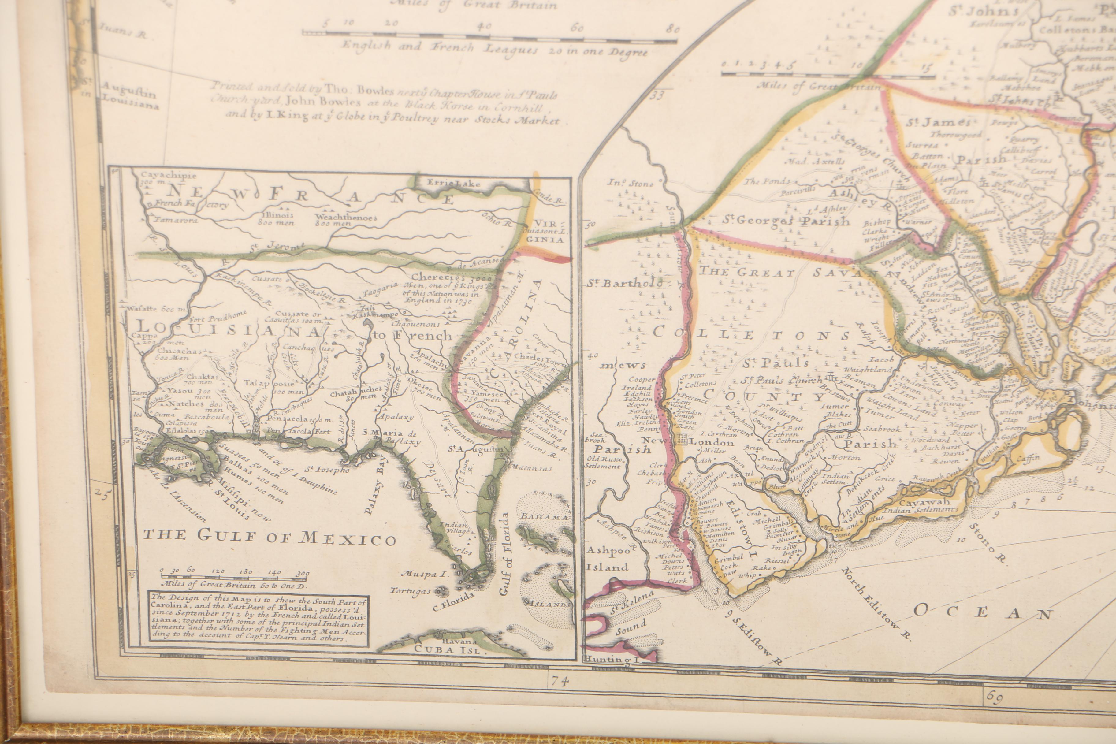 Herman Moll Early 18th-Century Map Engraving of North American British Colonies