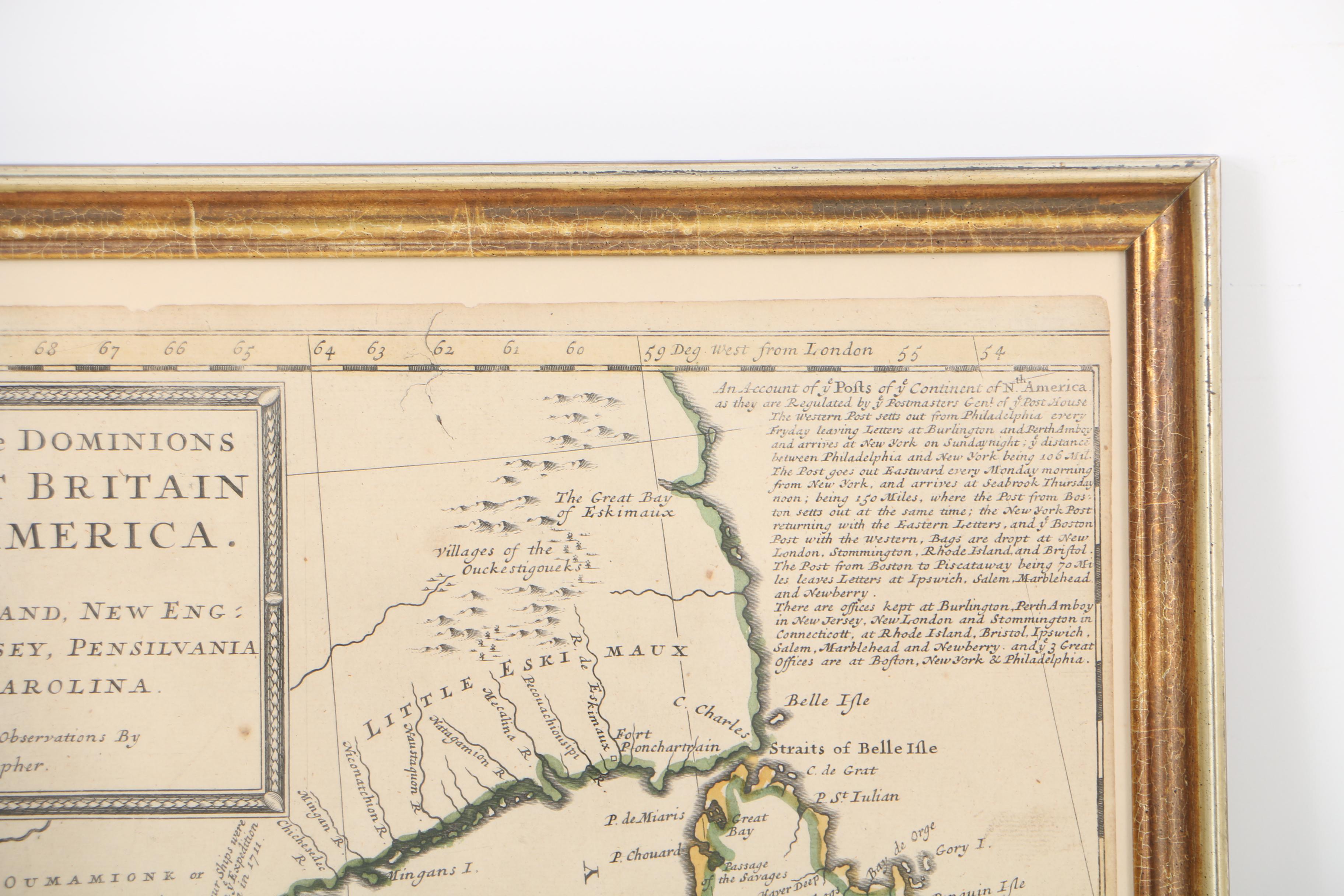 Herman Moll Early 18th-Century Map Engraving of North American British Colonies