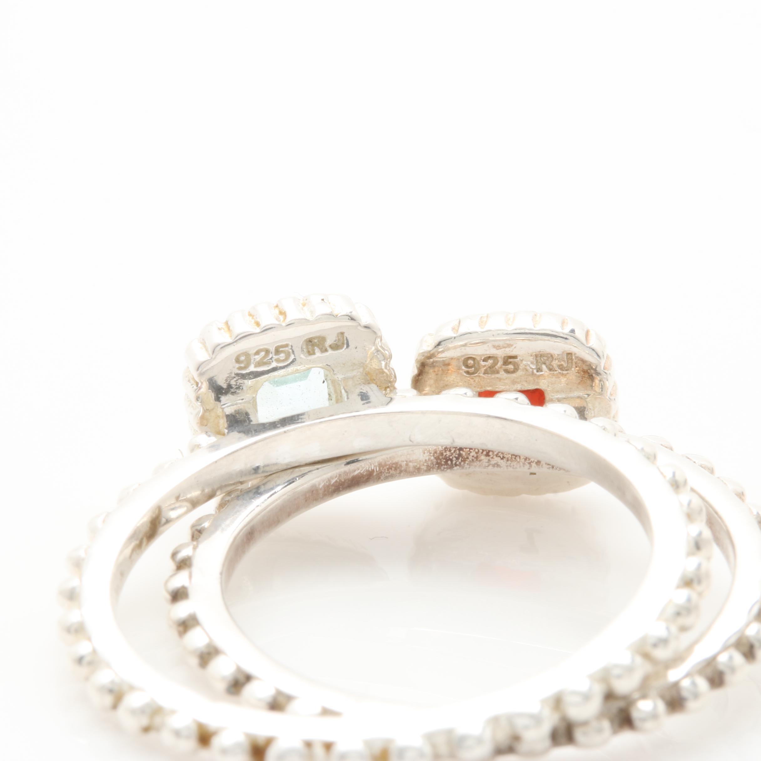 Selection of Sterling Silver Amethyst, Garnet and Blue Topaz Stacking Rings