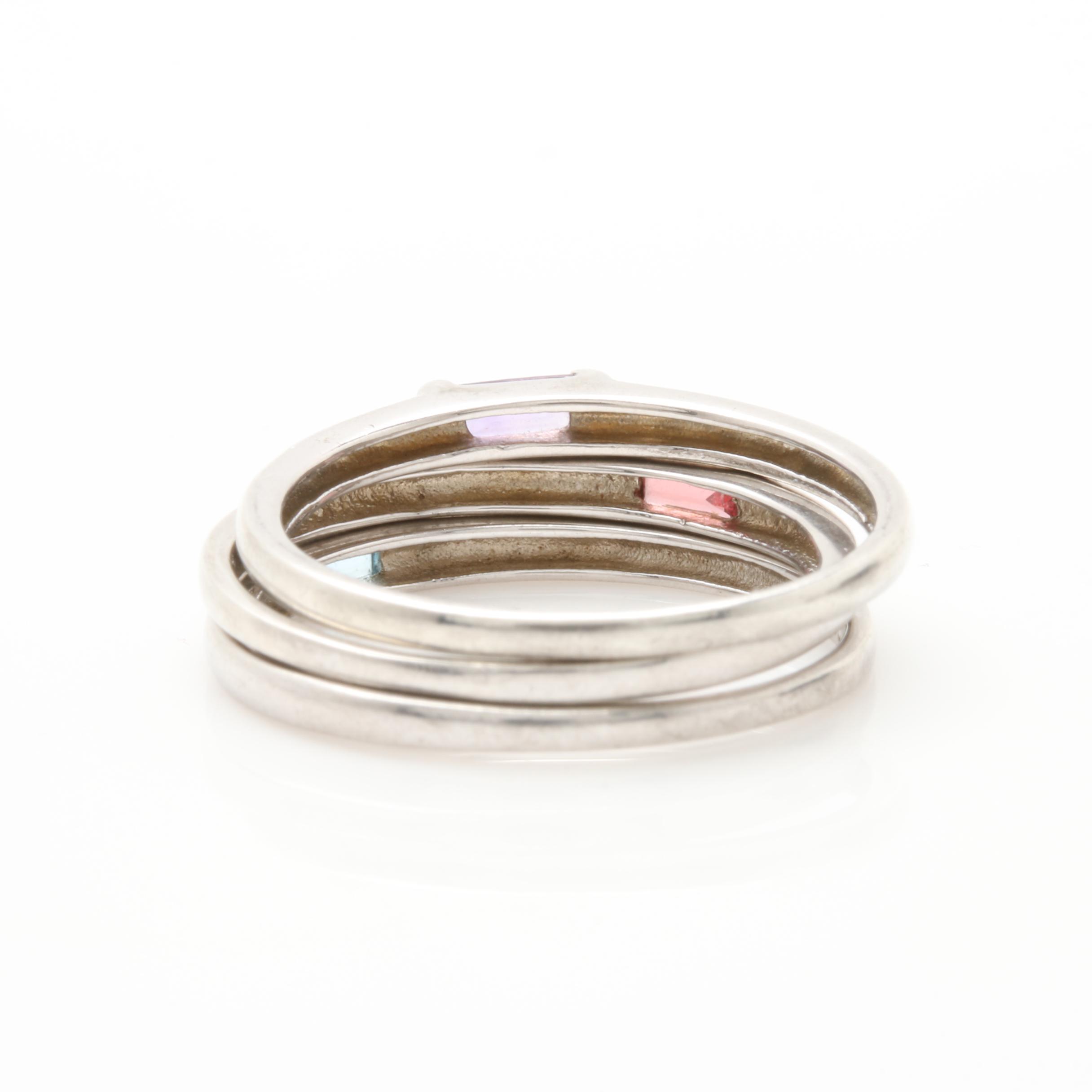 Selection of Sterling Silver Amethyst, Garnet and Blue Topaz Stacking Rings
