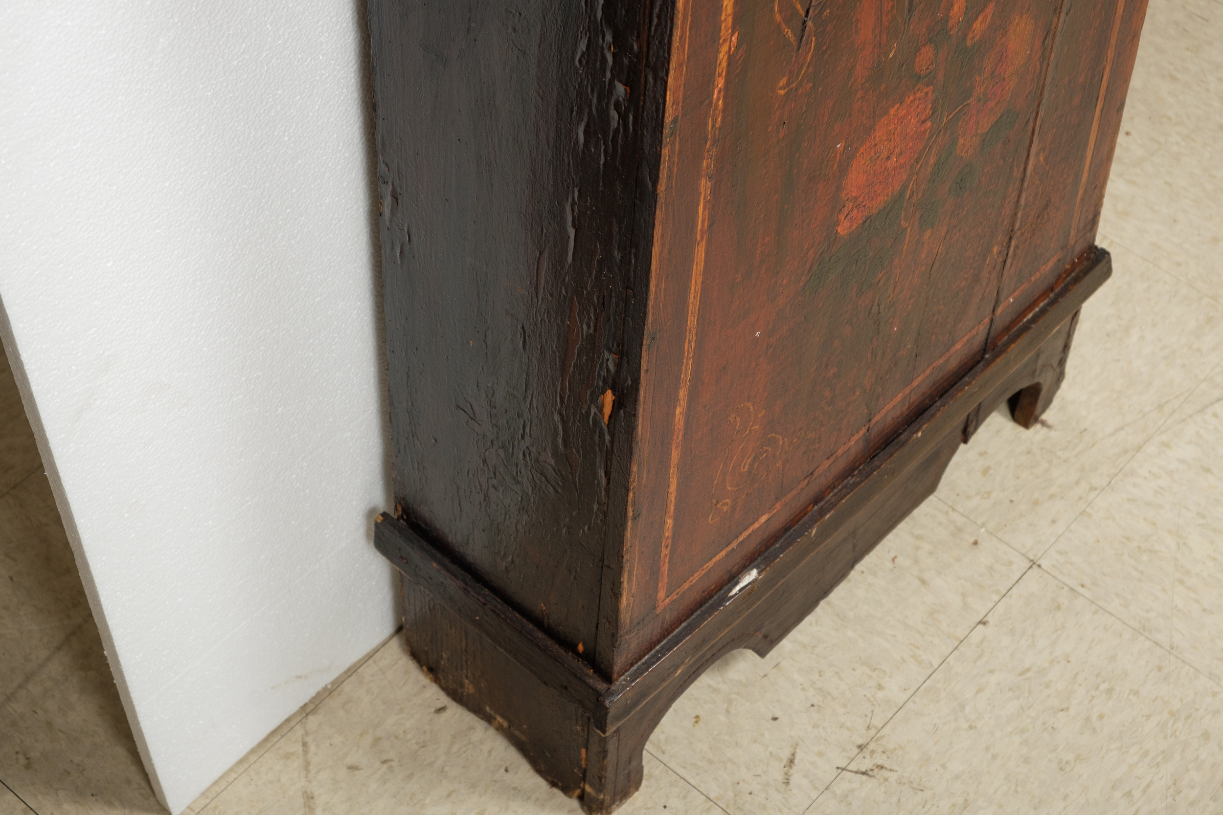 Folk Art Painted Morbier French Style Grandfather Clock Cabinet