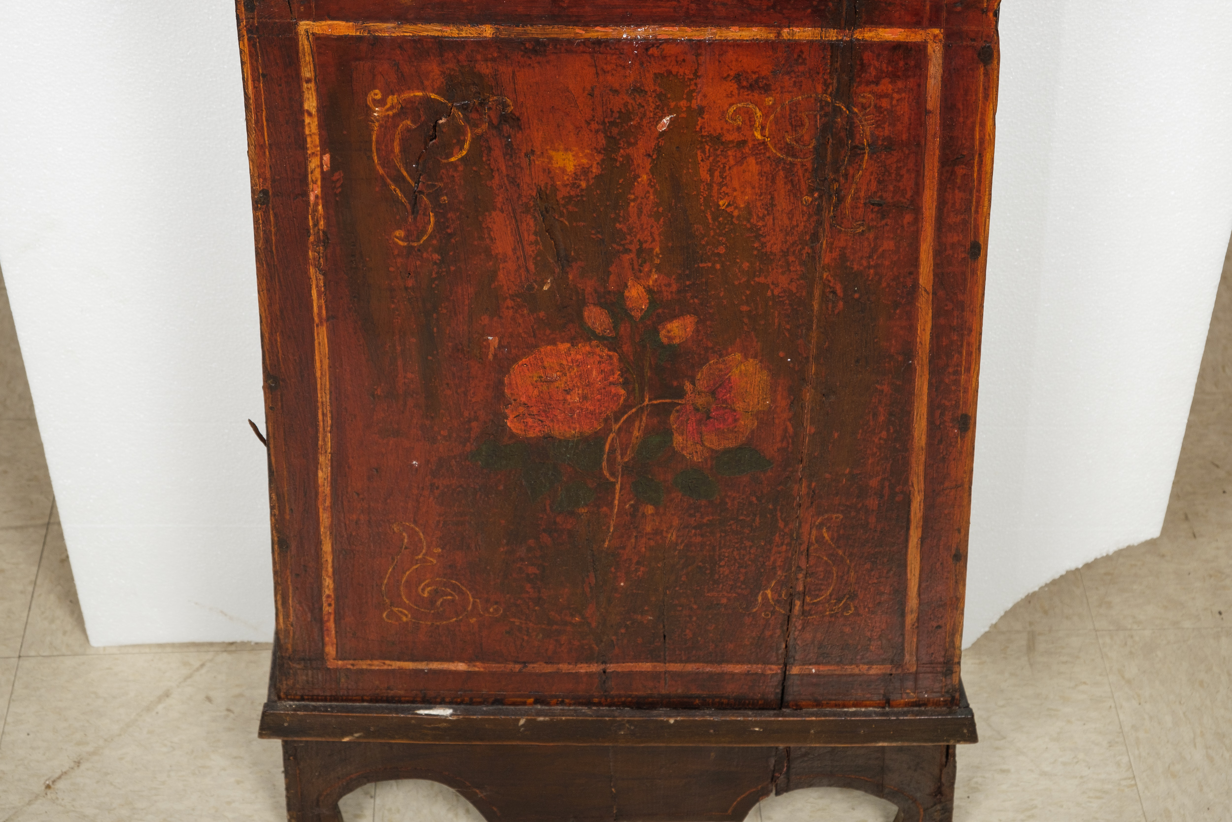 Folk Art Painted Morbier French Style Grandfather Clock Cabinet