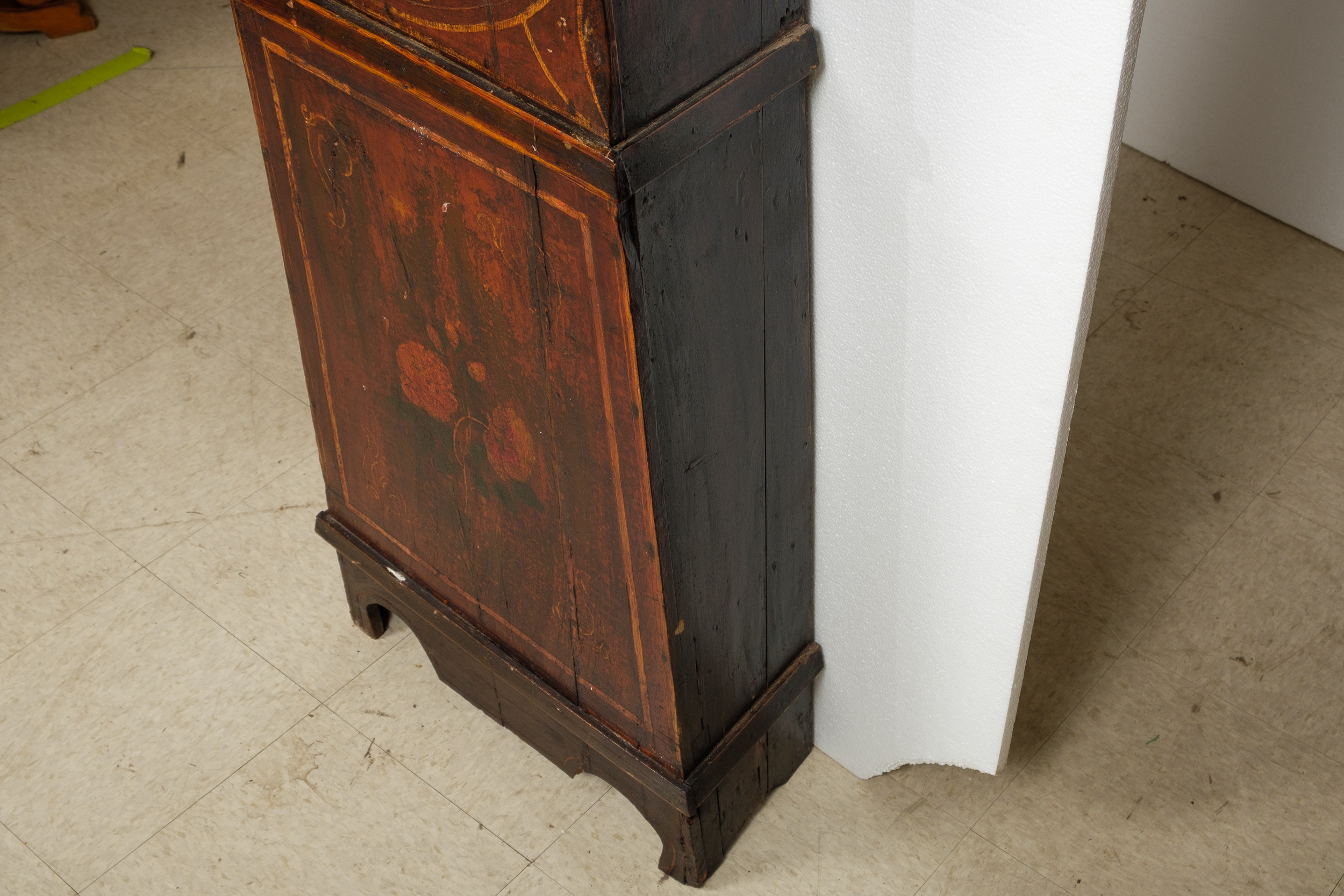 Folk Art Painted Morbier French Style Grandfather Clock Cabinet