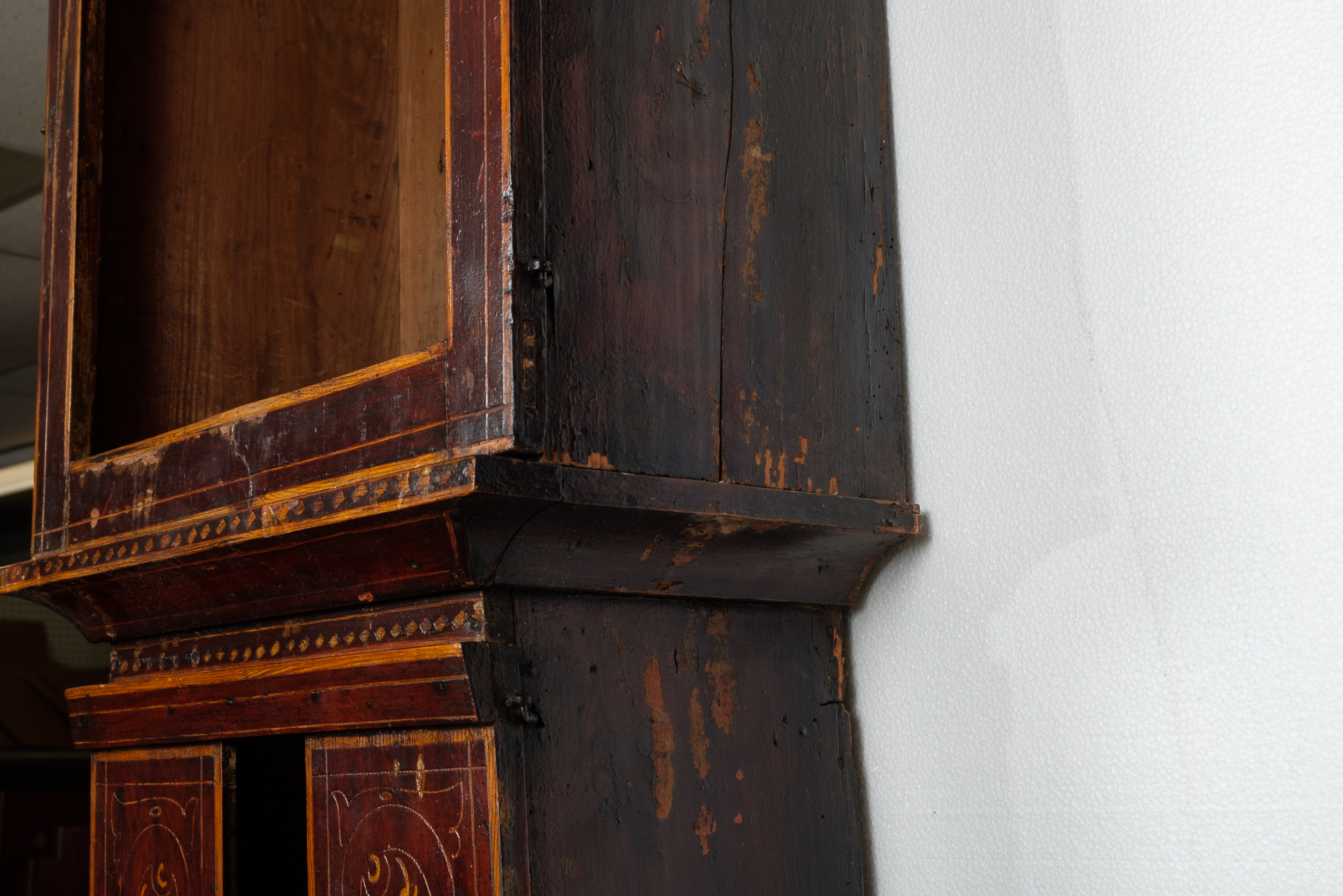 Folk Art Painted Morbier French Style Grandfather Clock Cabinet