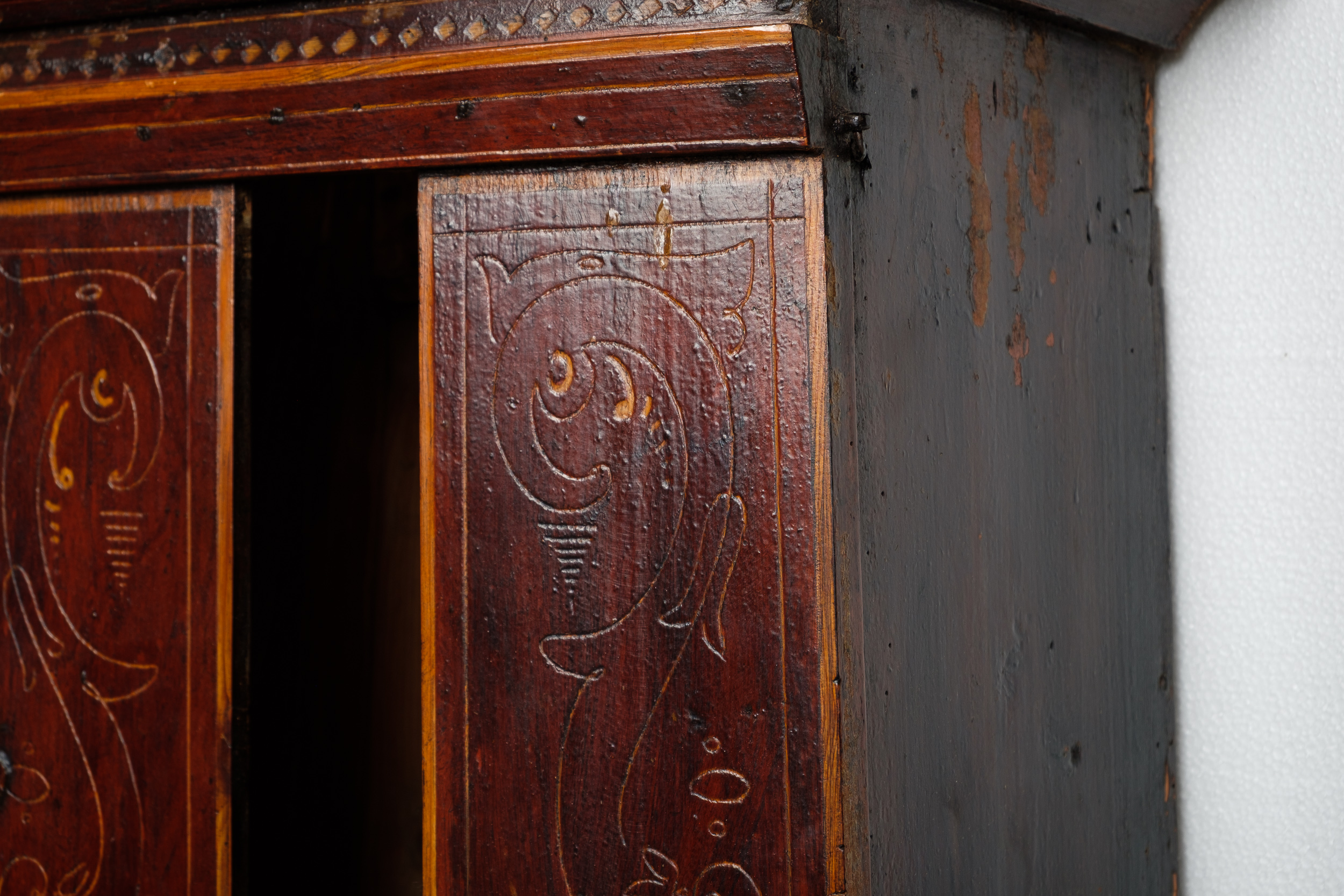 Folk Art Painted Morbier French Style Grandfather Clock Cabinet