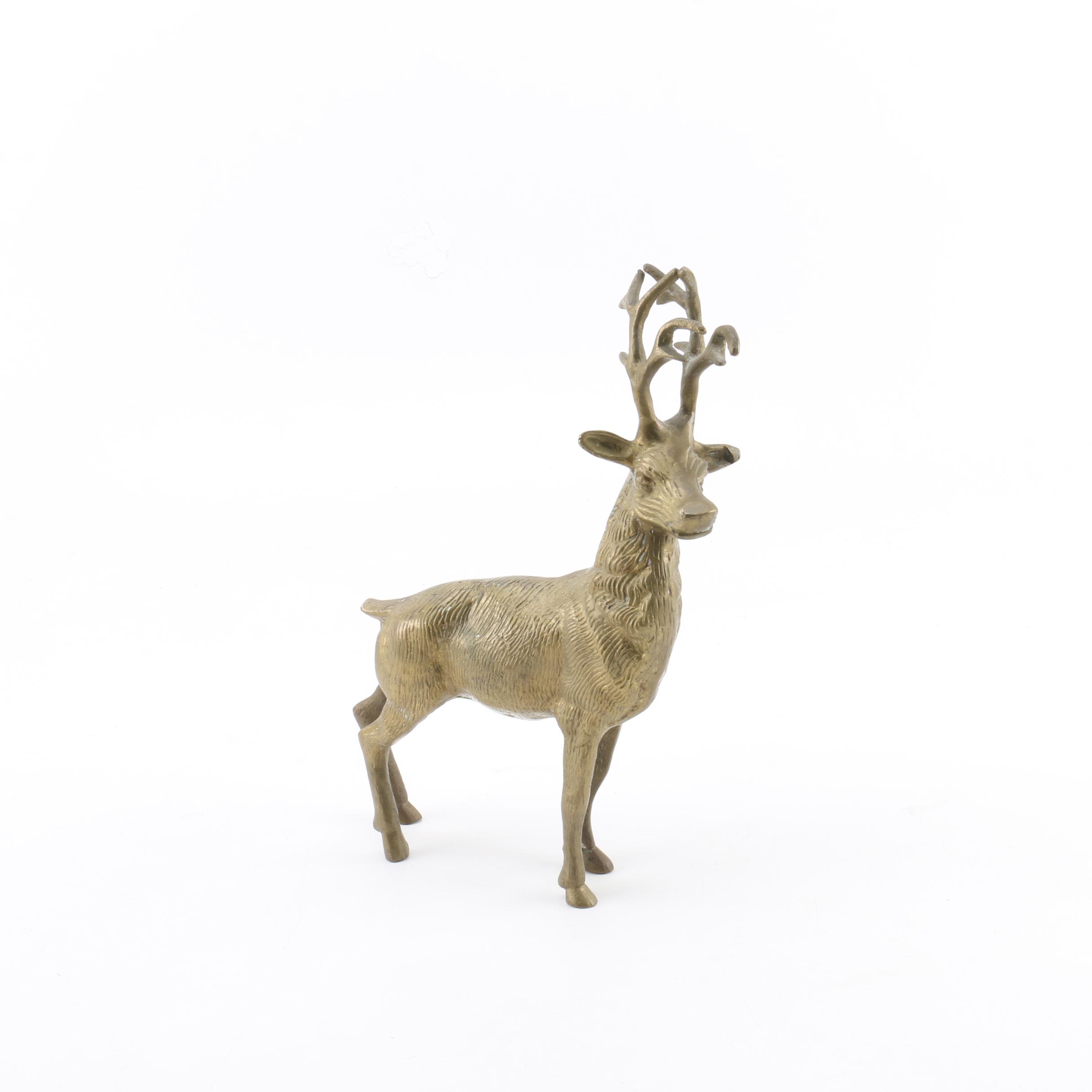 Antlered Buck Brass Figurine