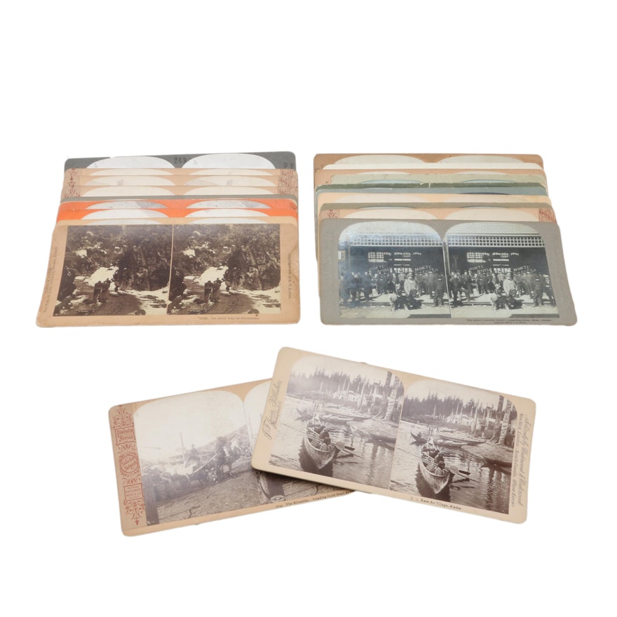 Collection of Various Antique Stereoview Cards of Alaskan Mining Scenes