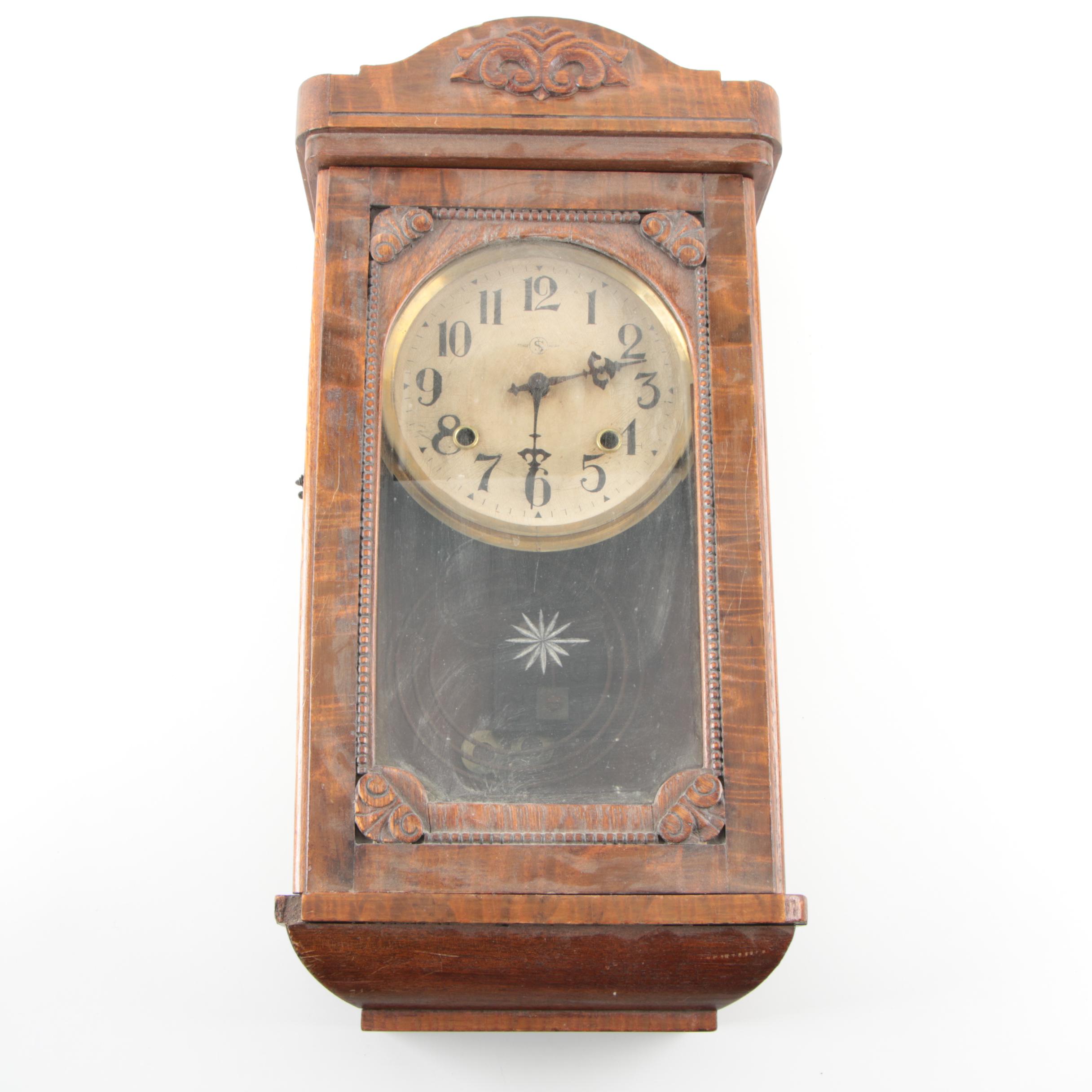 Vintage Seikosha Wood Wall Clock with Cut Glass Star and Key