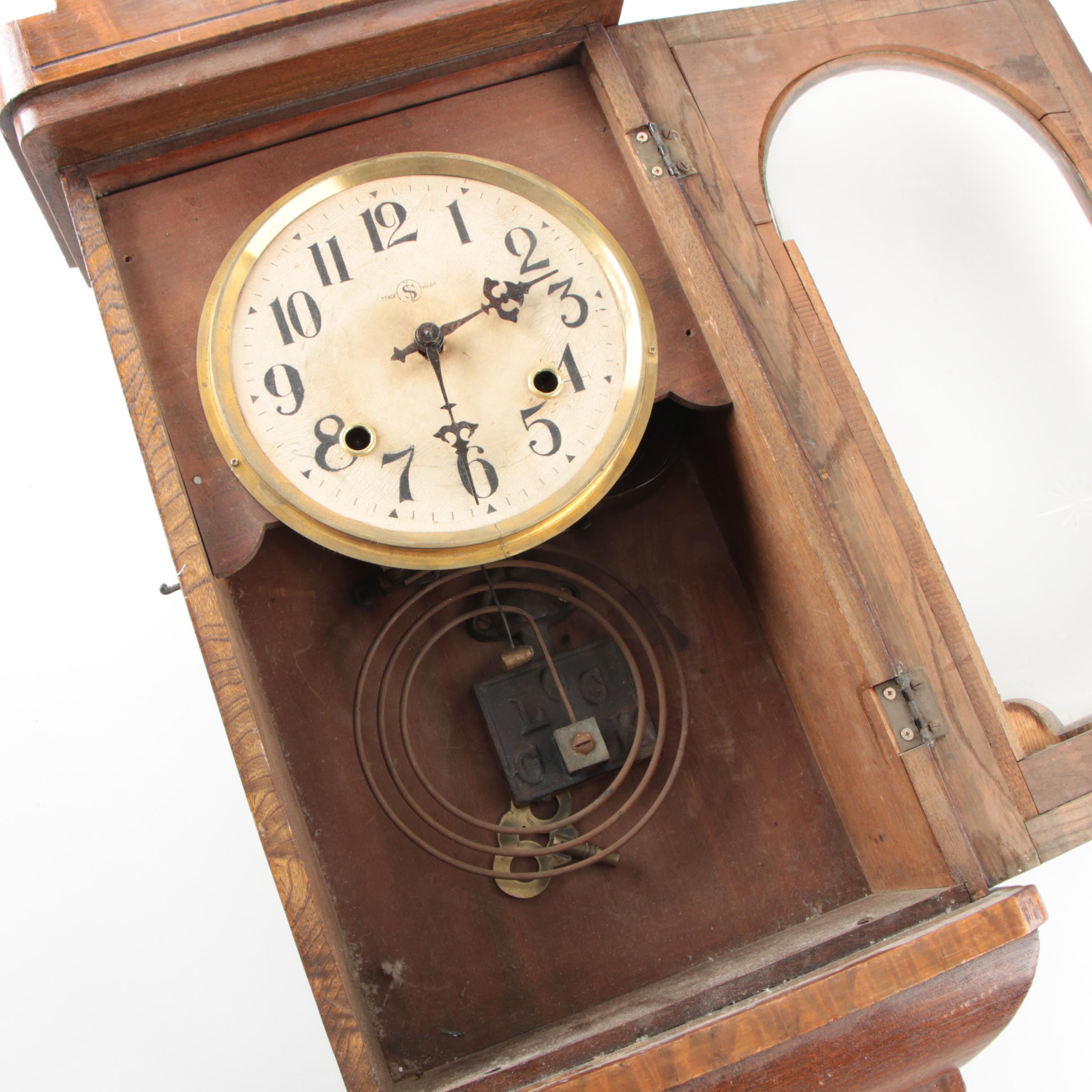 Vintage Seikosha Wood Wall Clock with Cut Glass Star and Key