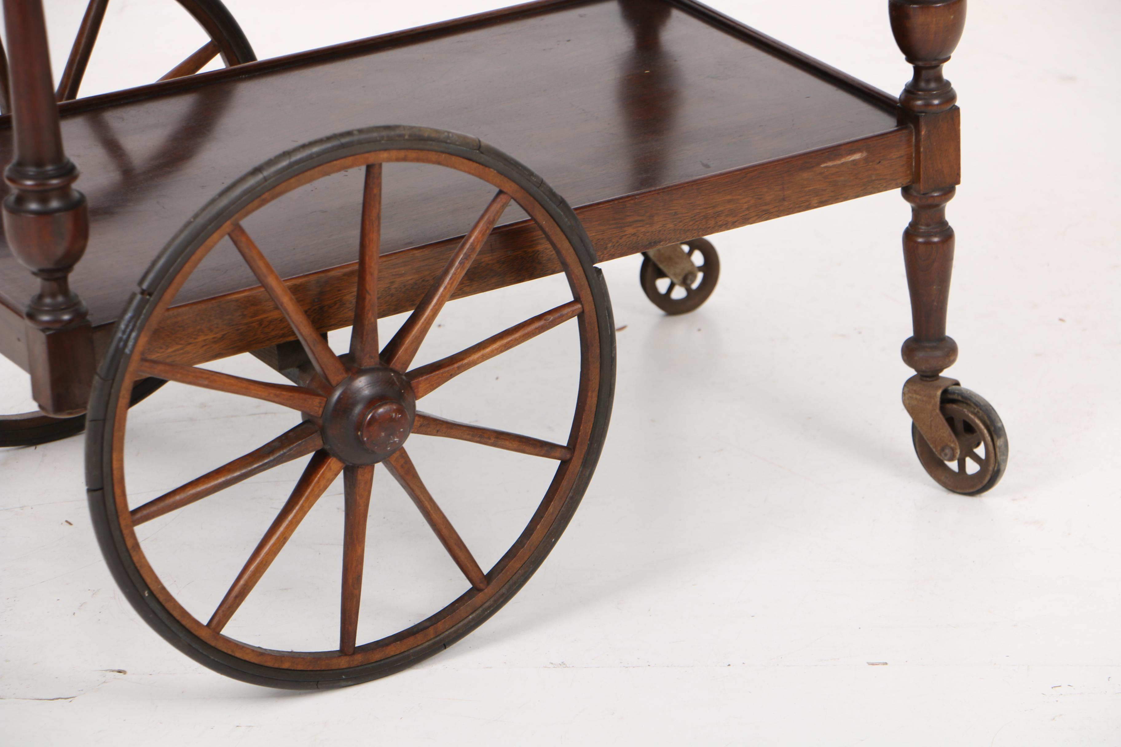 Vintage Walnut Tea Cart with Glass Serving Tray