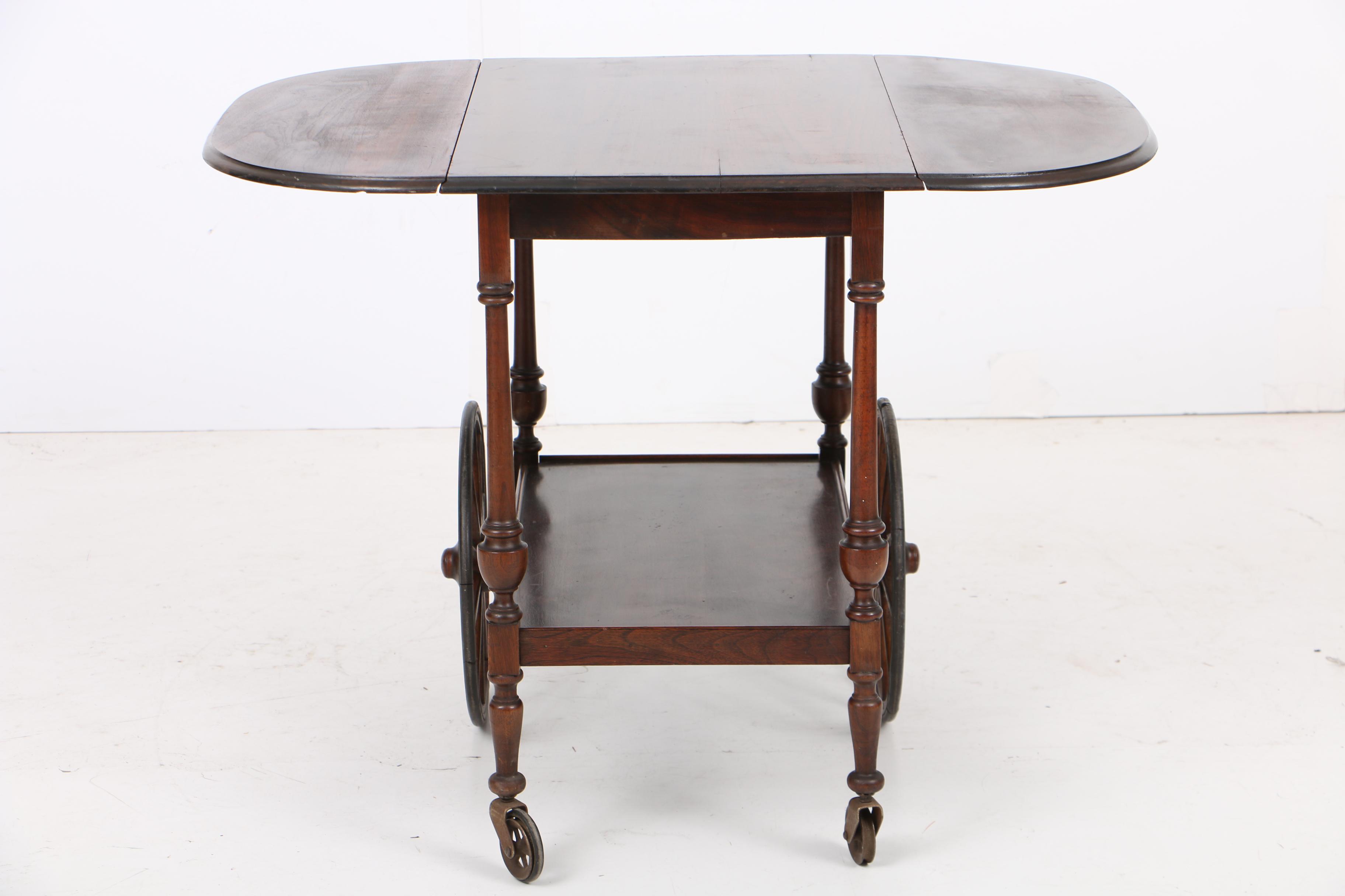 Vintage Walnut Tea Cart with Glass Serving Tray