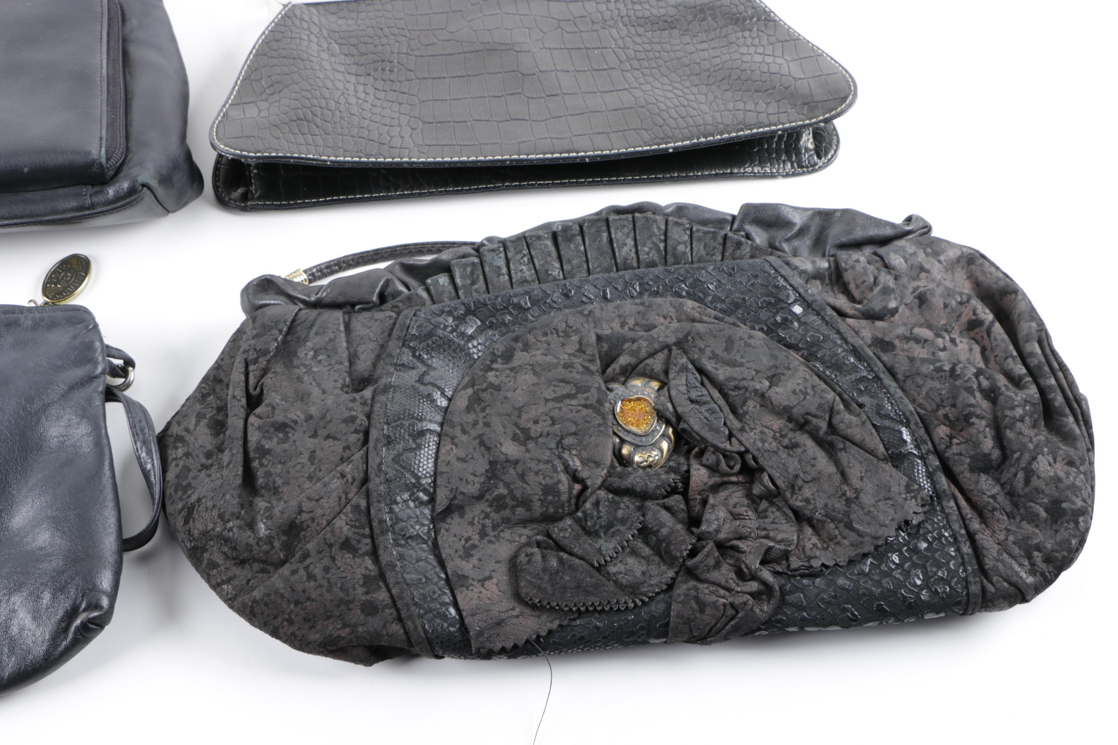 Five Black Leather Handbags Including Nine West