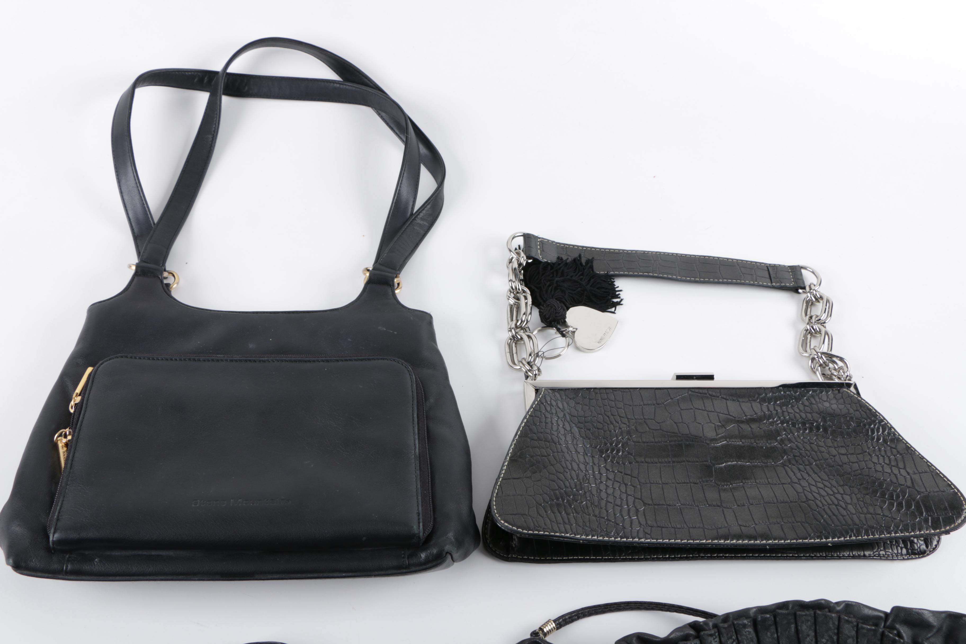 Five Black Leather Handbags Including Nine West