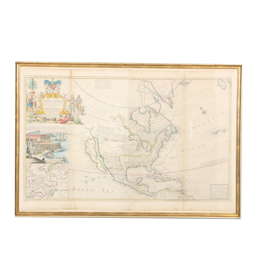 Herman Moll Early 18th-Century Hand-Colored "Codfish Map"