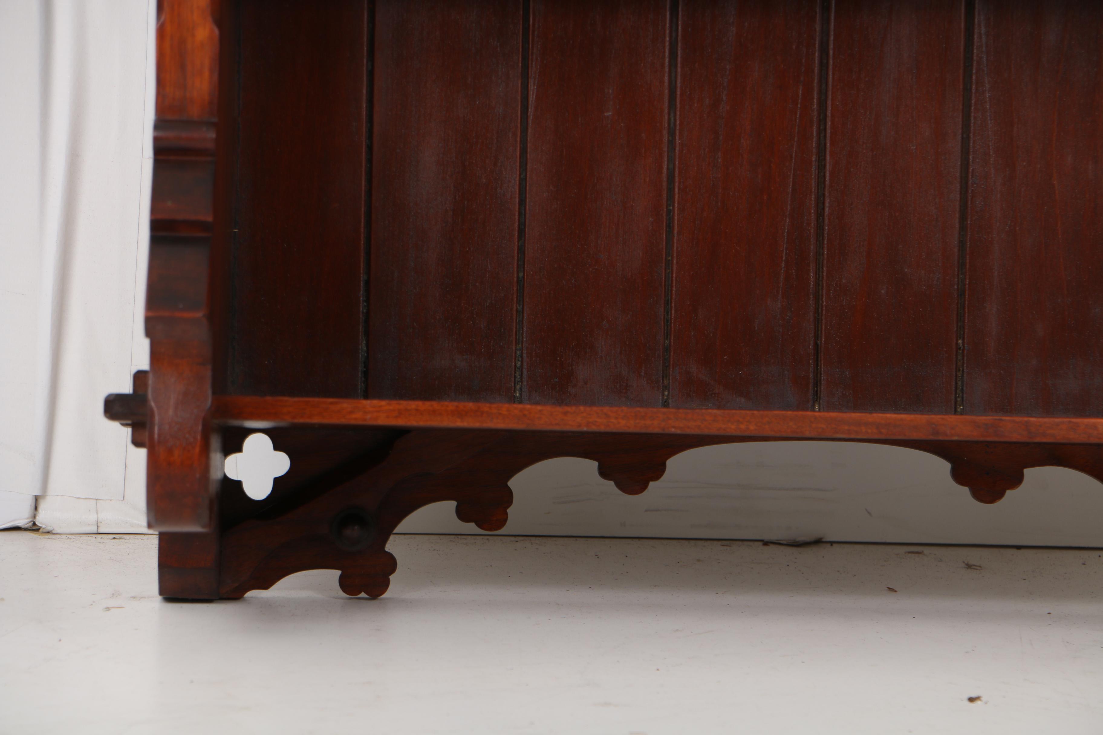 Antique Victorian Aesthetic Movement Walnut and Tile-Mounted Hanging Shelf