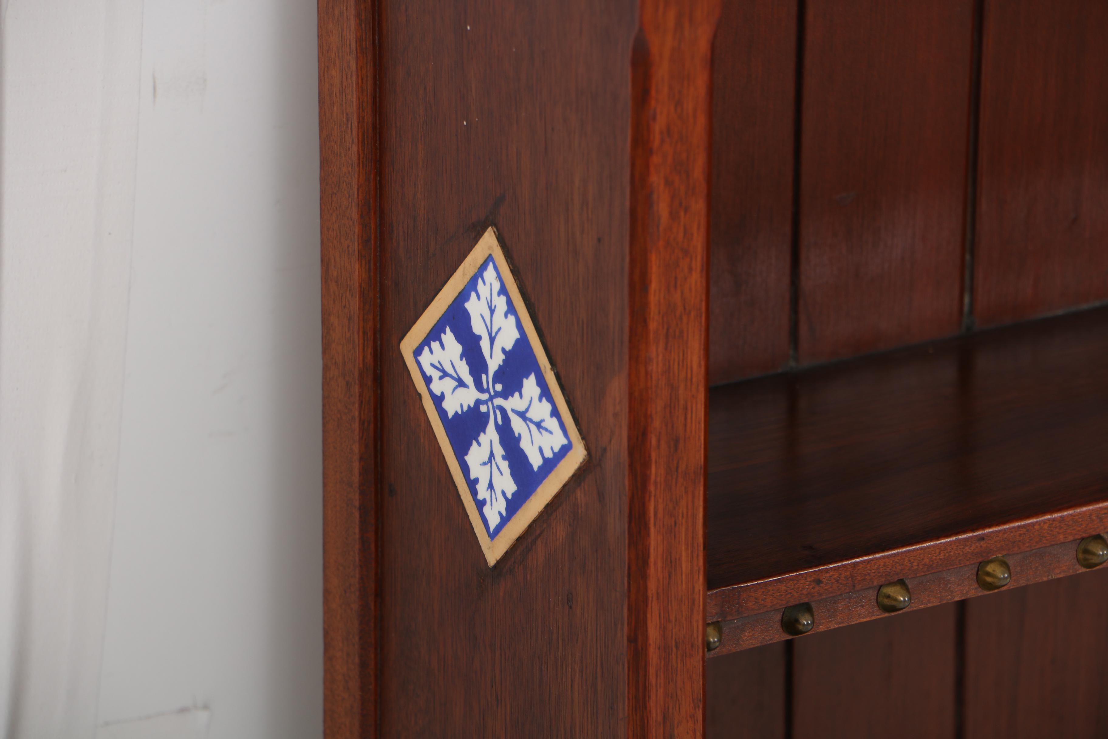Antique Victorian Aesthetic Movement Walnut and Tile-Mounted Hanging Shelf