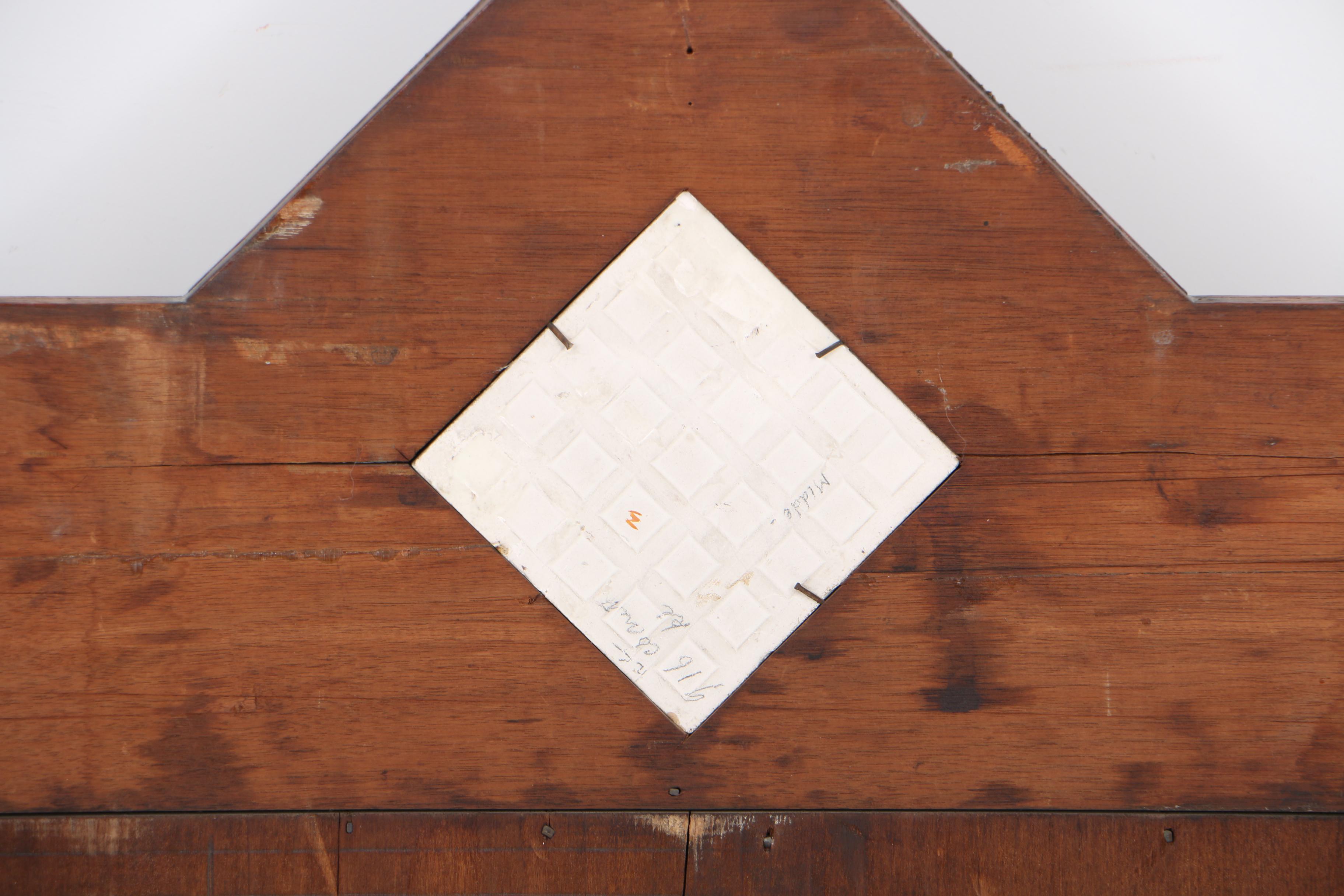 Antique Victorian Aesthetic Movement Walnut and Tile-Mounted Hanging Shelf