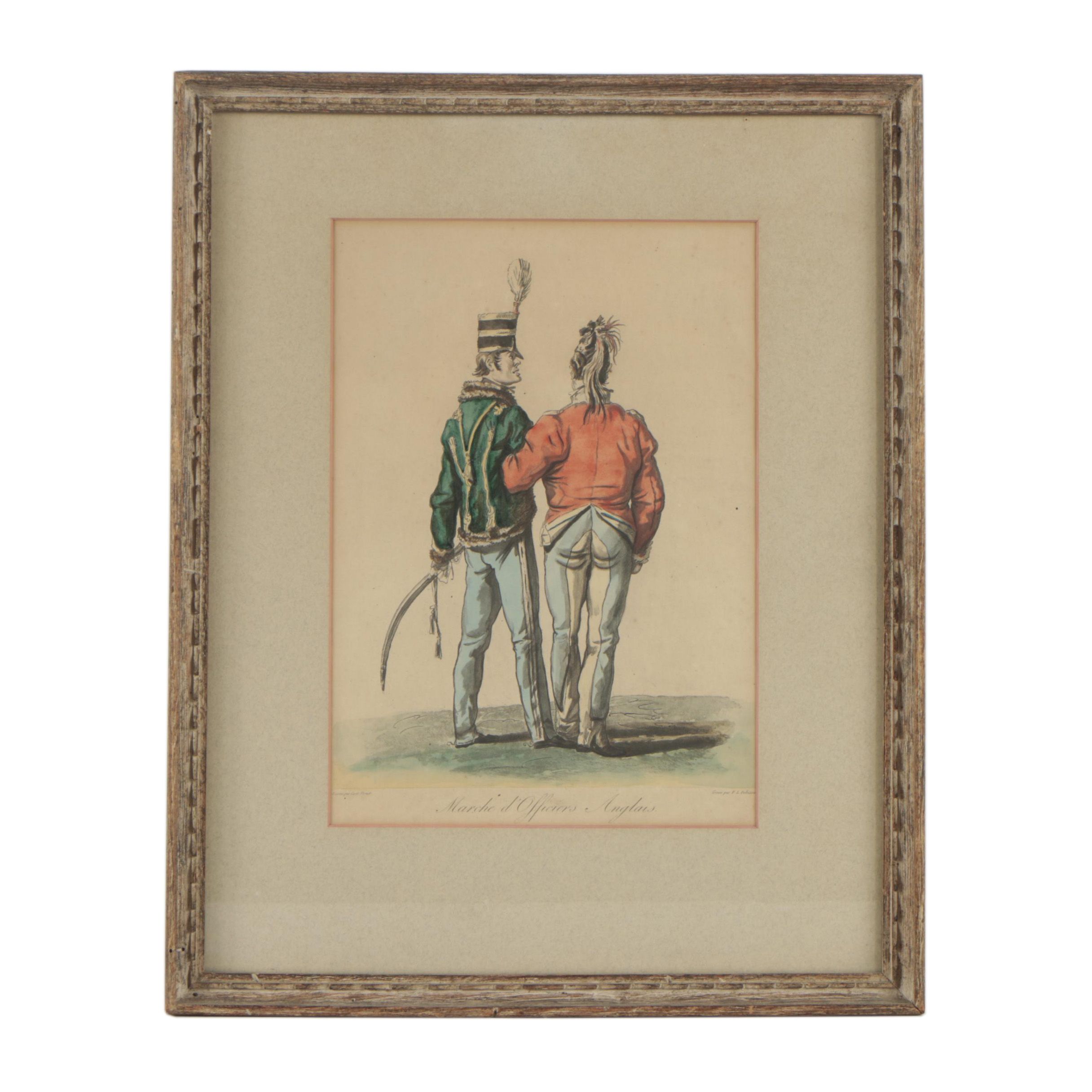 Hand-Colored Lithograph "Marche d' Officers Anglais"