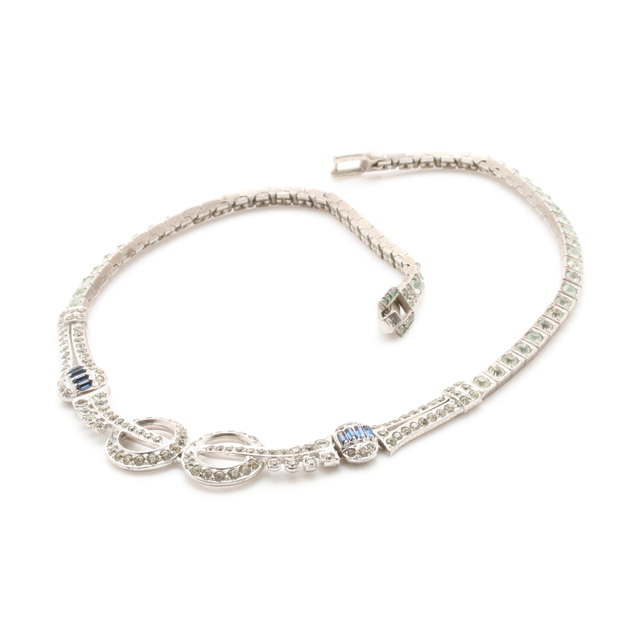 Otis Art Deco Sterling Silver Glass Paste Necklace