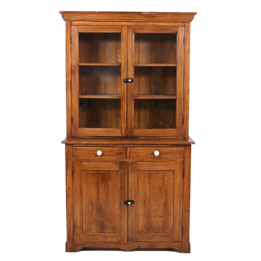 Antique Pine Two-Piece Stepback Cupboard, Late 19th Century