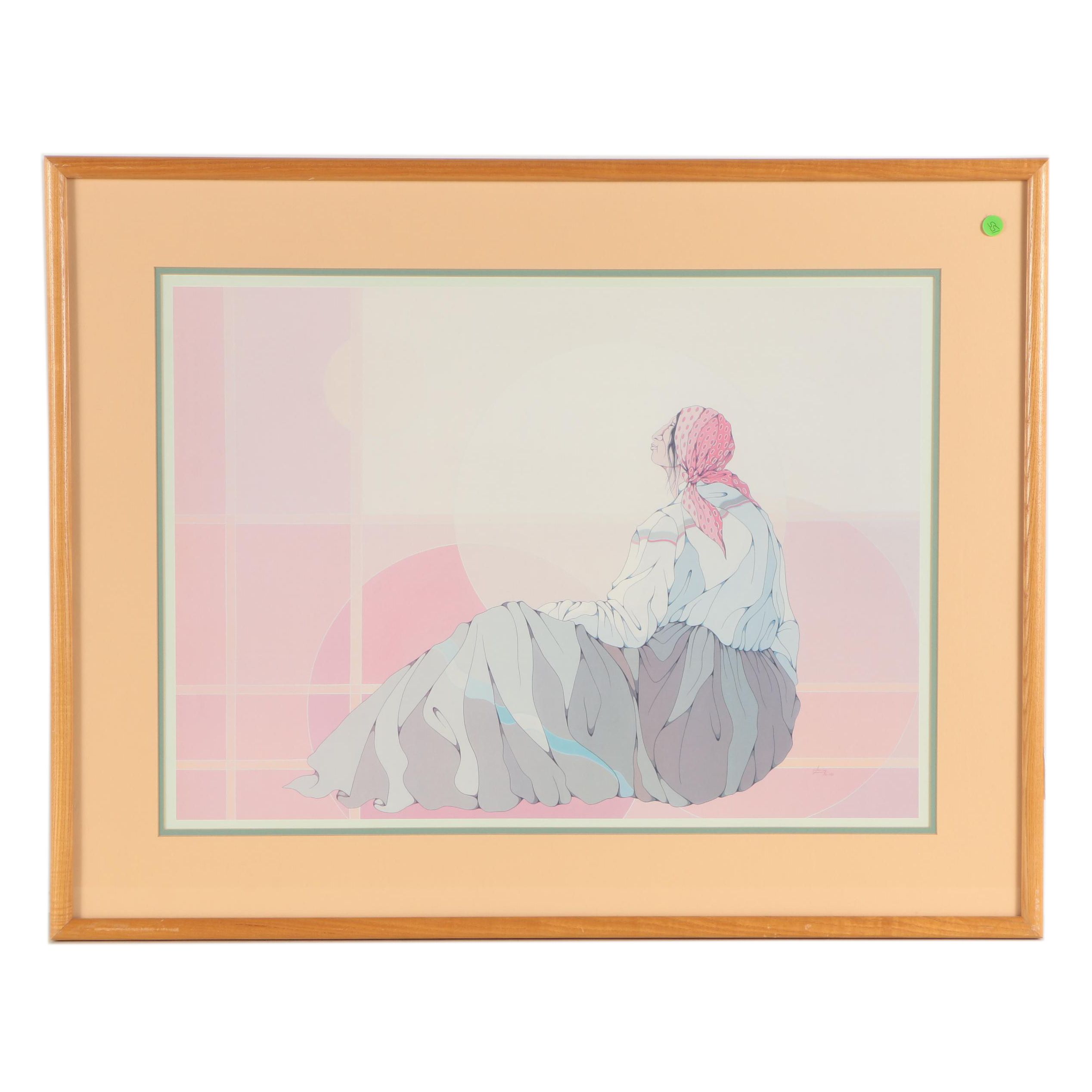 1986 Offset Lithograph After Diane O'Leary of Woman Sitting in Sunlight