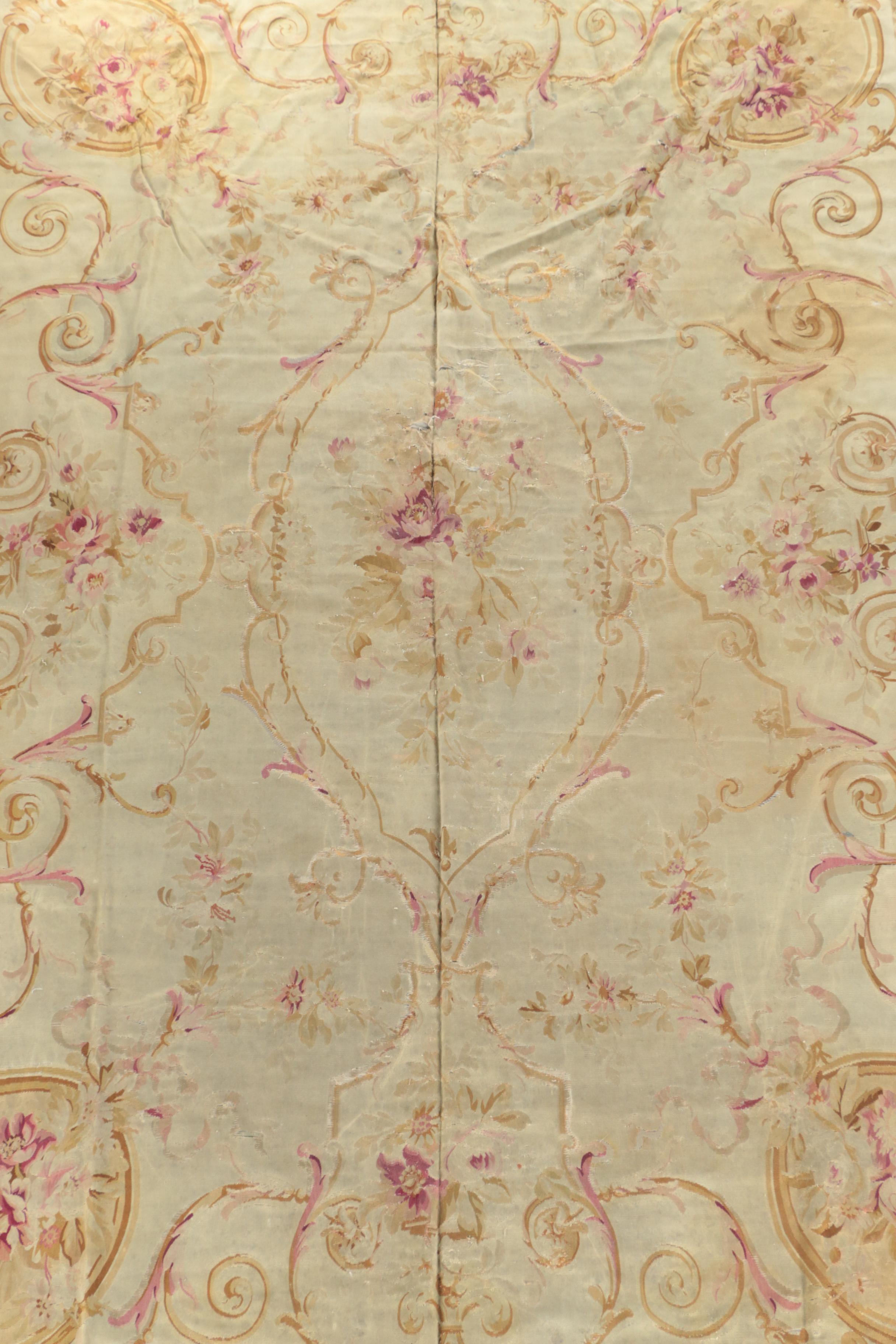 Vintage Tapestry Aubusson Style Wool Area Rug