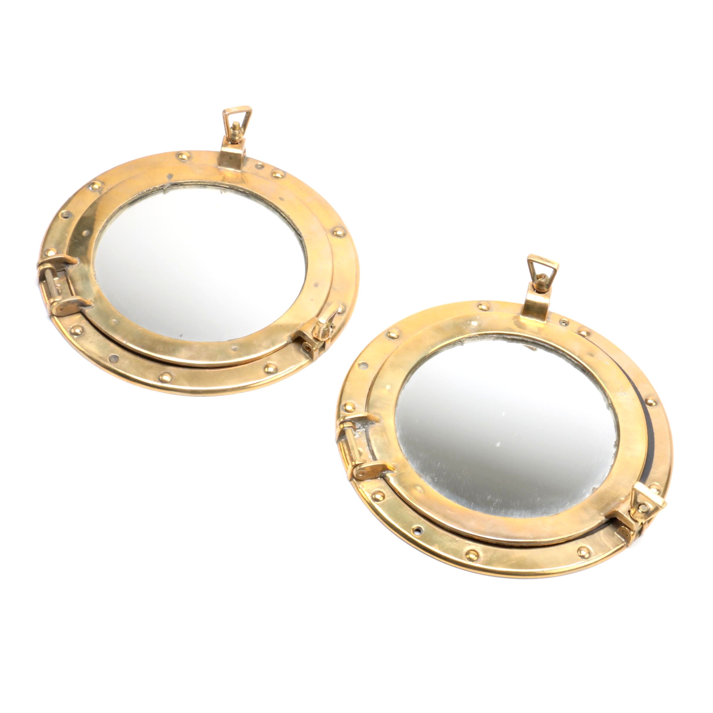 Pair of Solid Brass Porthole Mirrors