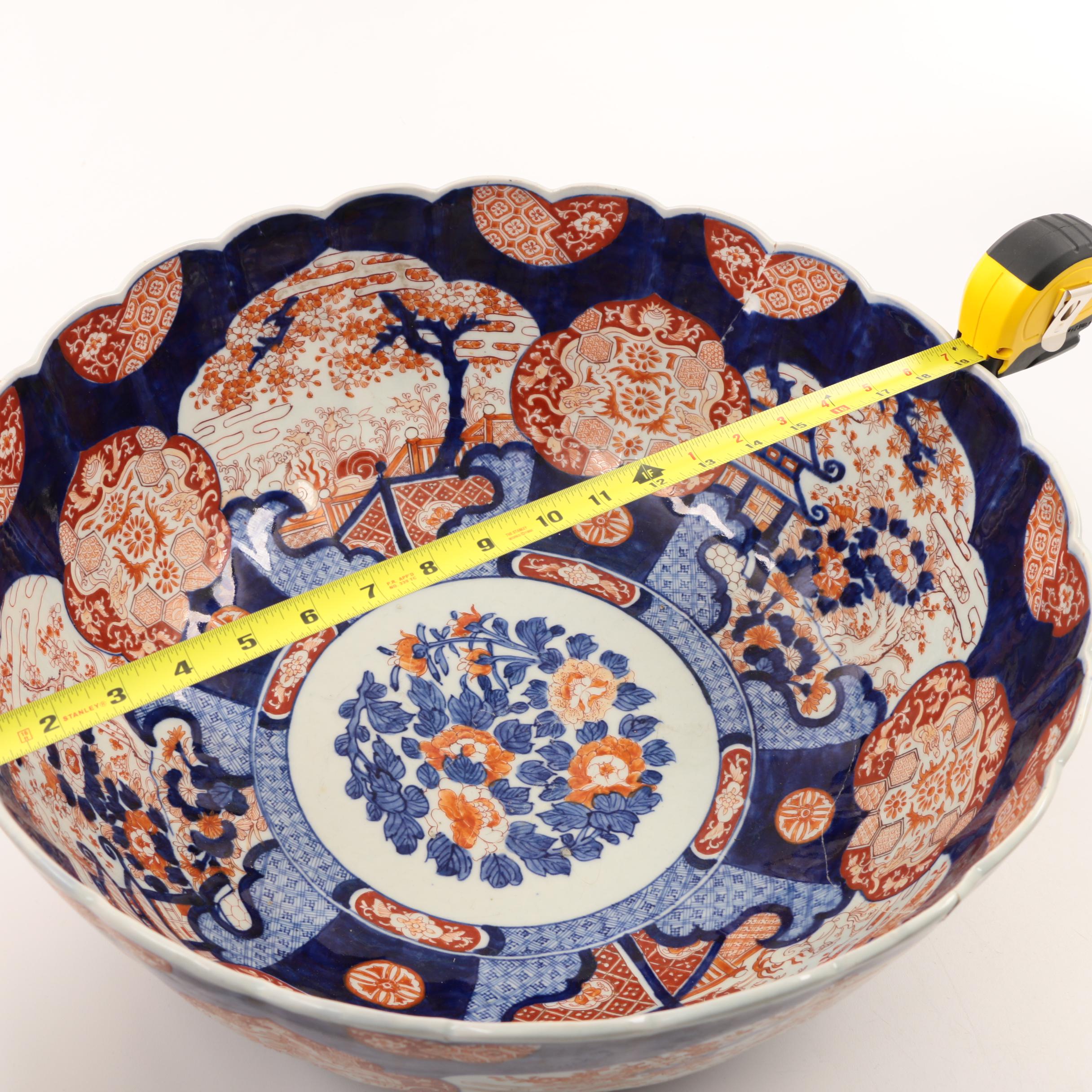 Very Large Meiji Period Japanese Imari Bowl with Scalloped Rim