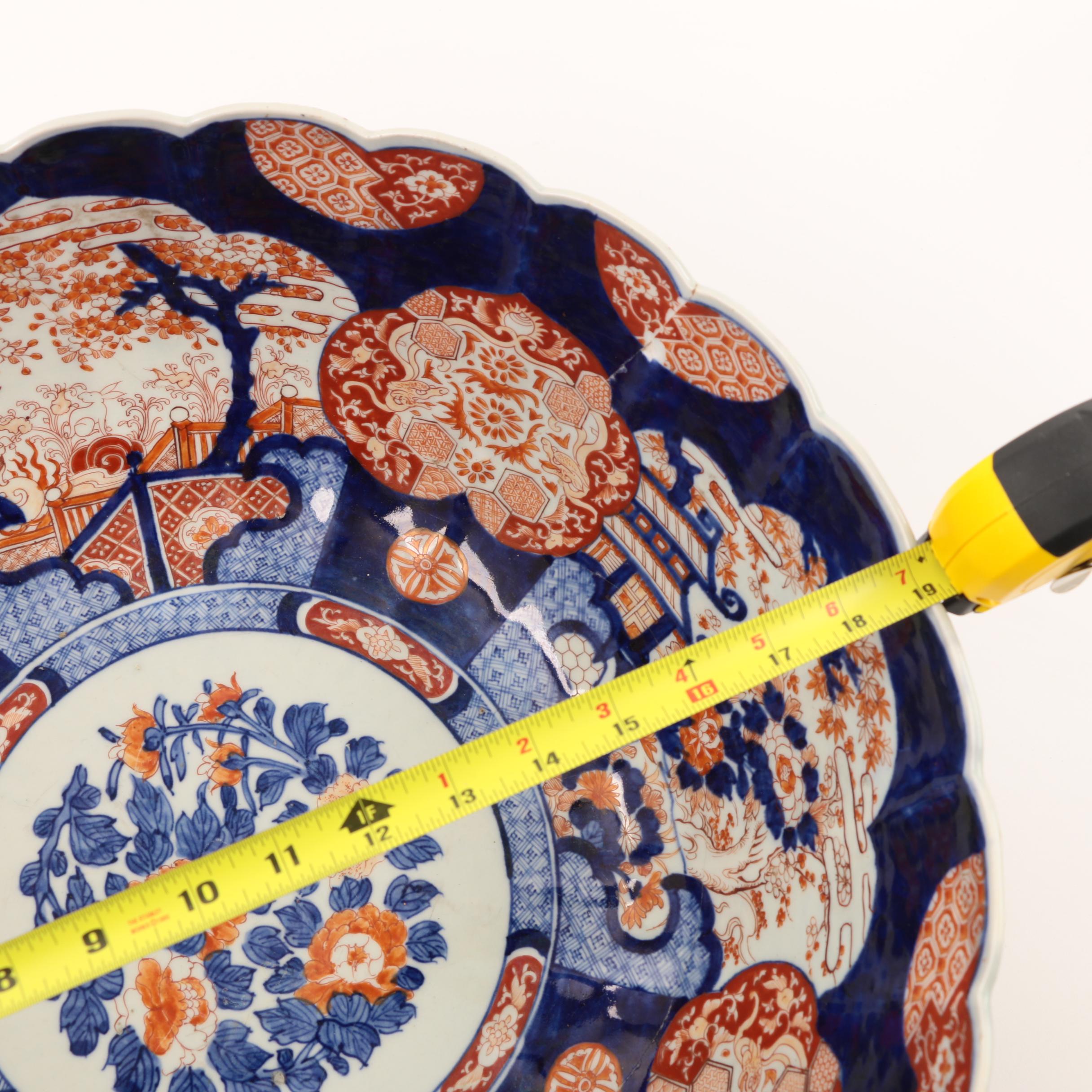 Very Large Meiji Period Japanese Imari Bowl with Scalloped Rim