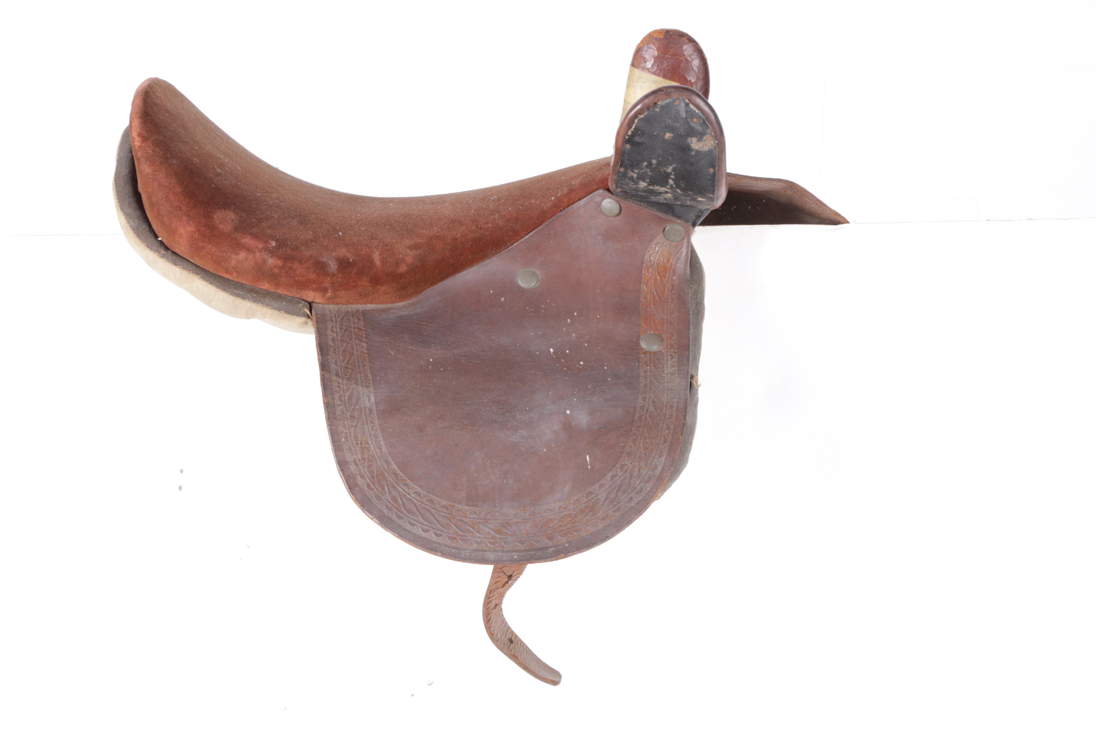 Vintage Brown Leather Side Saddle