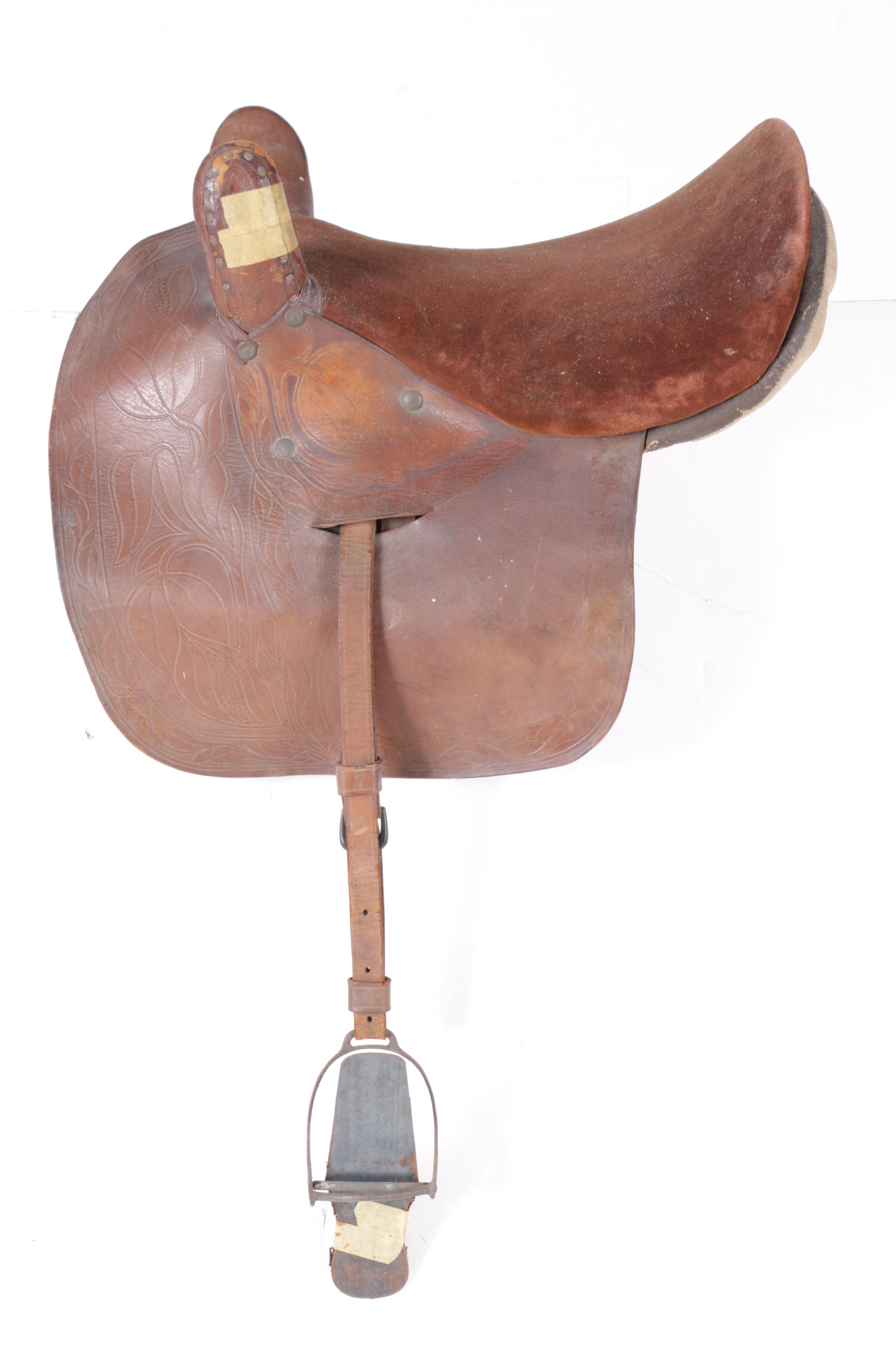Vintage Brown Leather Side Saddle
