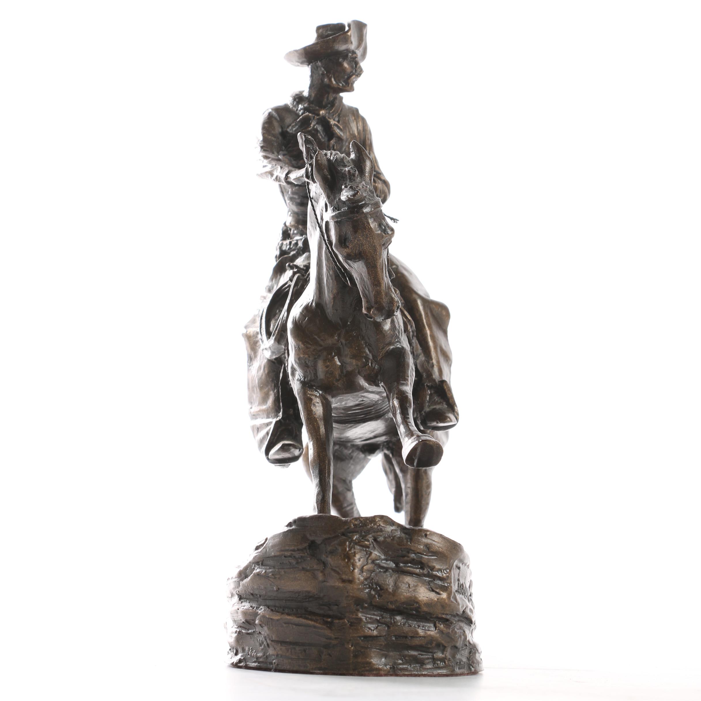 Base Metal Sculpture After Frederic Remington "The Cowboy"