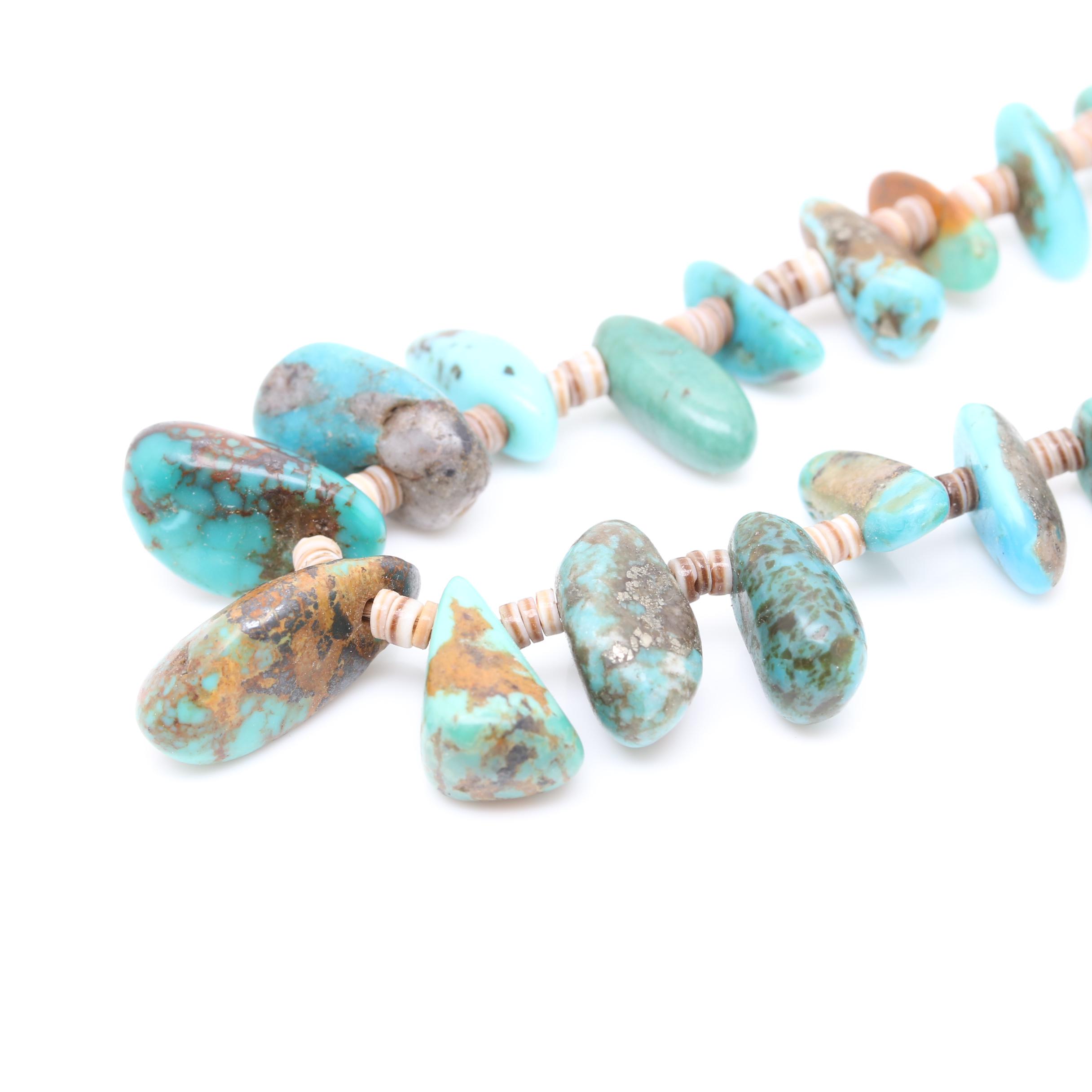 Turquoise and Shell Necklaces Including Albert MacCabe Navajo Diné Sterling