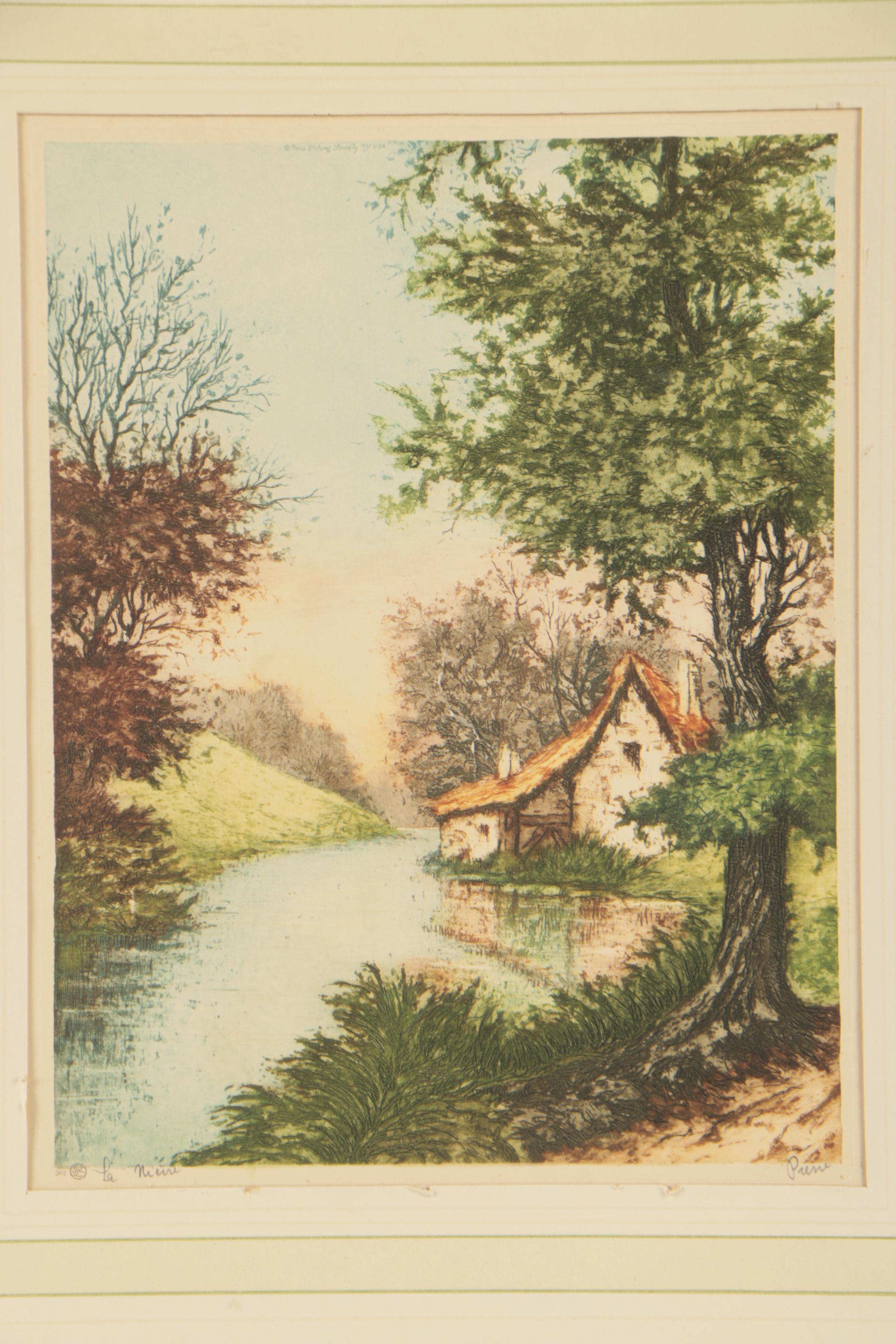 Paris Etching Society Circa 1930s Pierre Color Etching "La Nièvre"