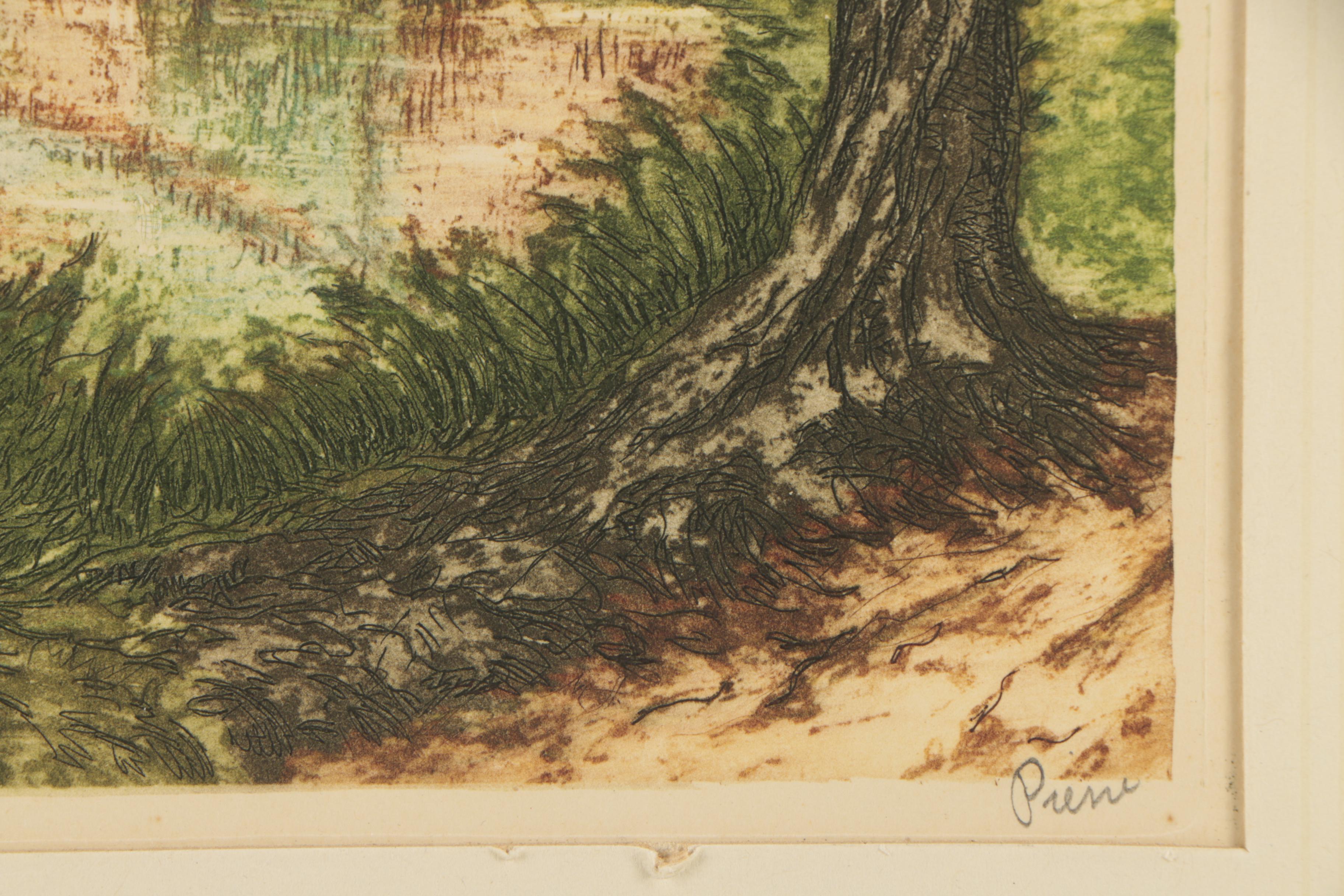 Paris Etching Society Circa 1930s Pierre Color Etching "La Nièvre"