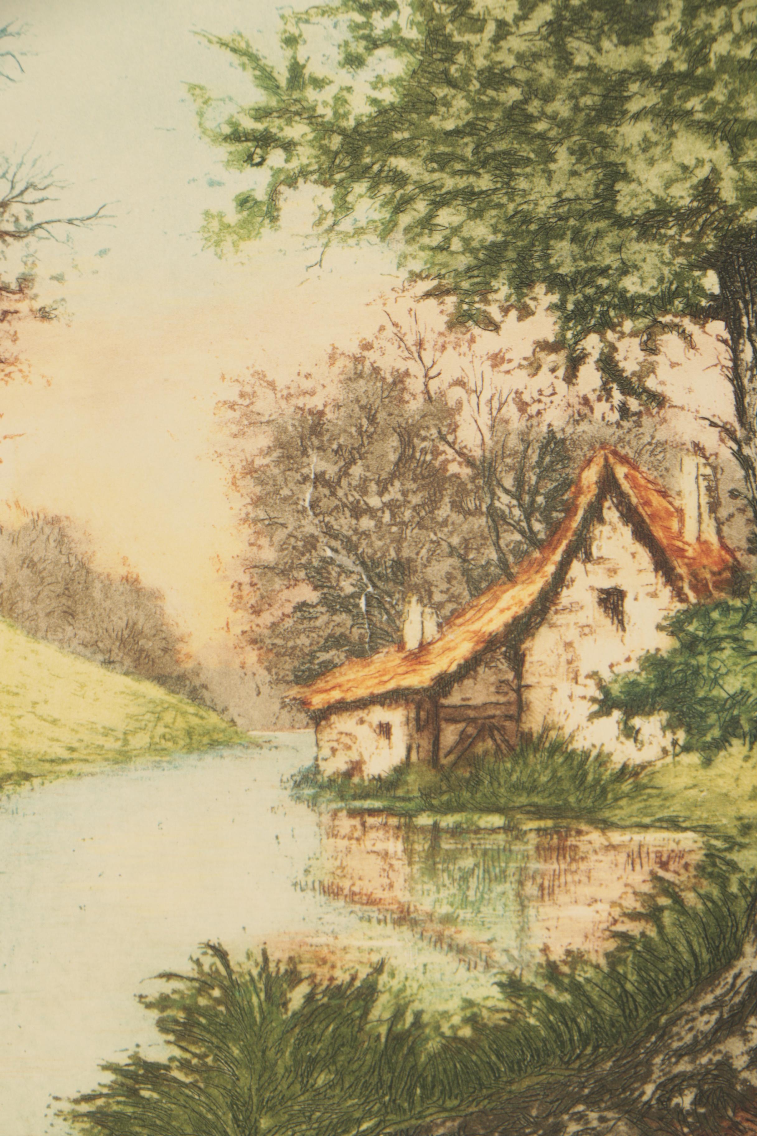 Paris Etching Society Circa 1930s Pierre Color Etching "La Nièvre"