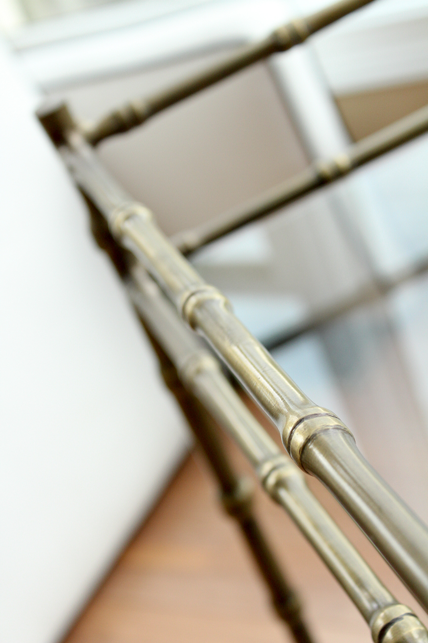 Brass and Glass Bamboo Style Rolling Bar Cart