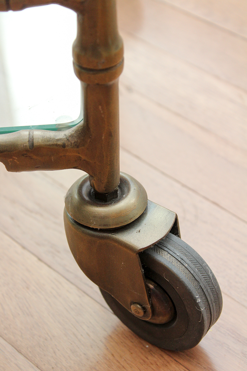 Brass and Glass Bamboo Style Rolling Bar Cart