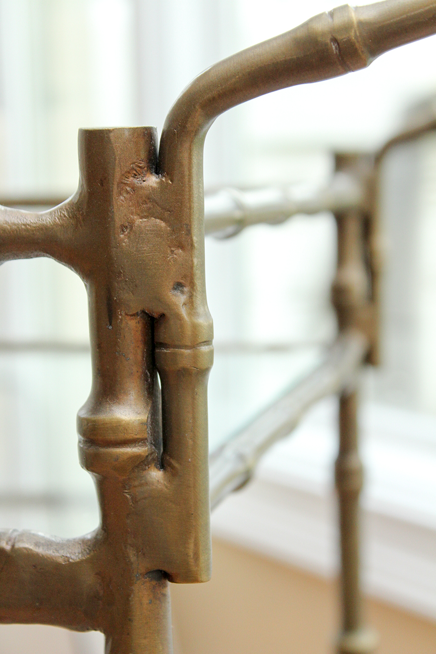 Brass and Glass Bamboo Style Rolling Bar Cart